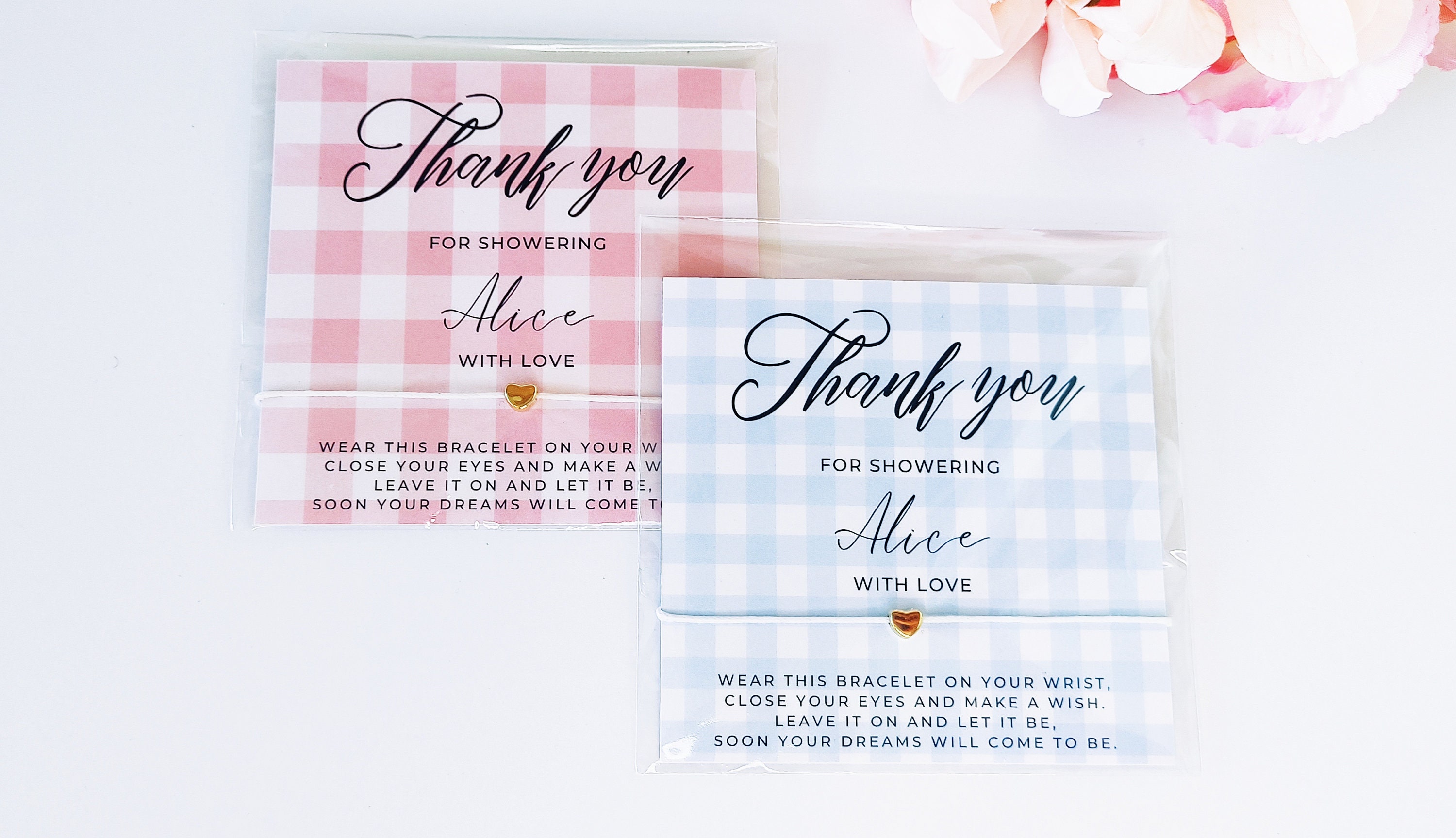 Gingham Shower Wish Bracelet Favors