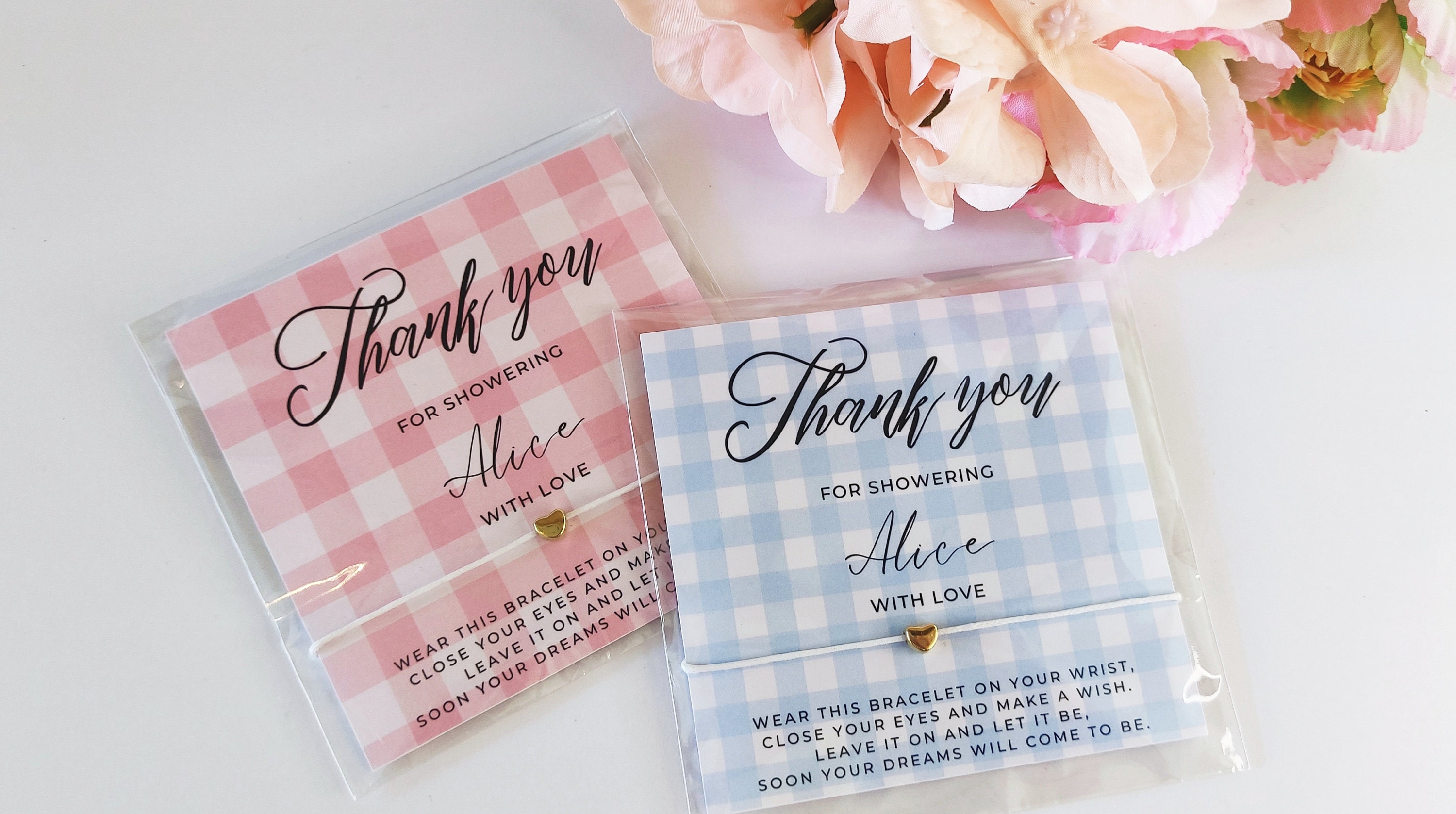 Gingham Shower Wish Bracelet Favors