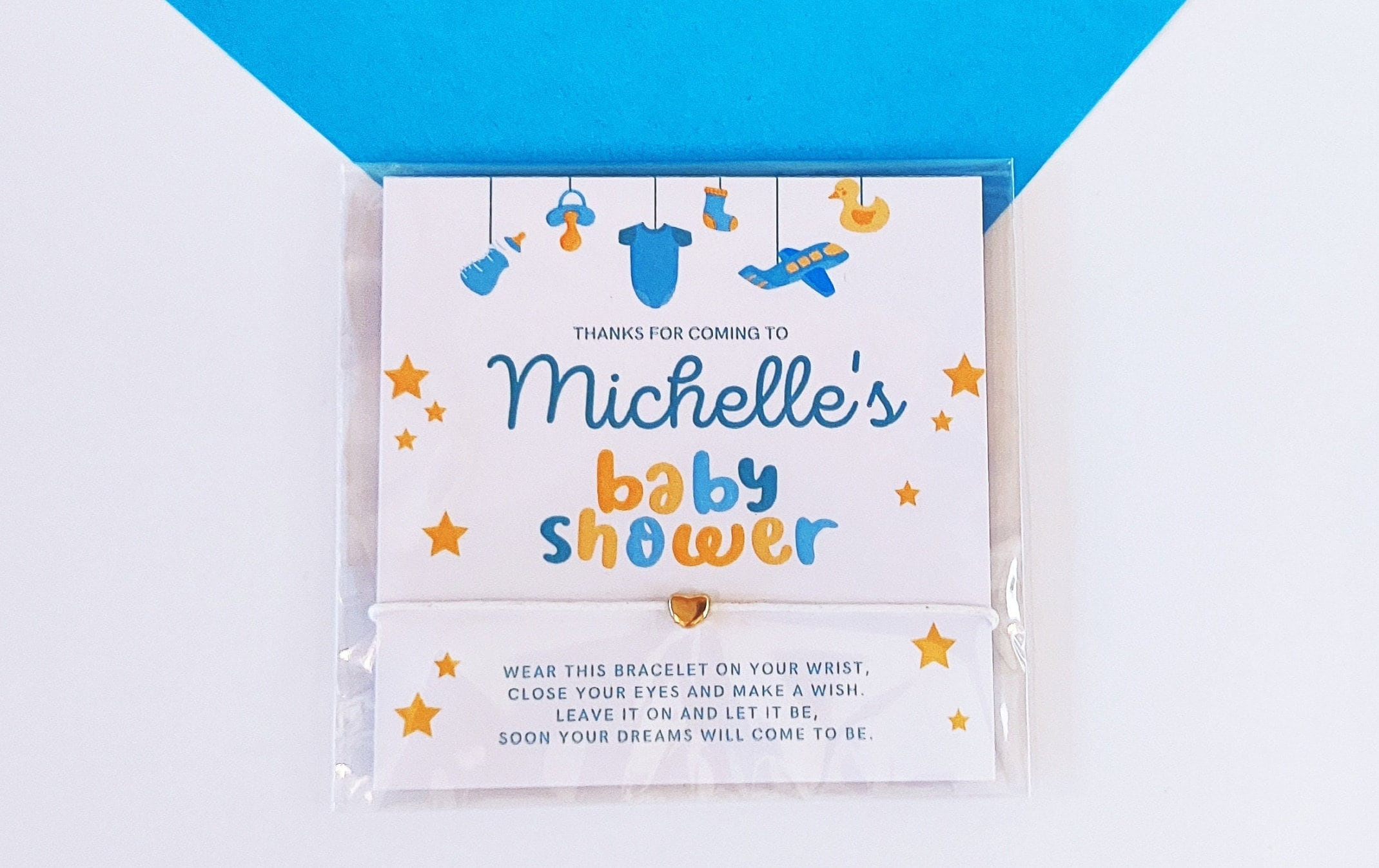 Personalized Blue Baby Shower Wish Bracelet Favors