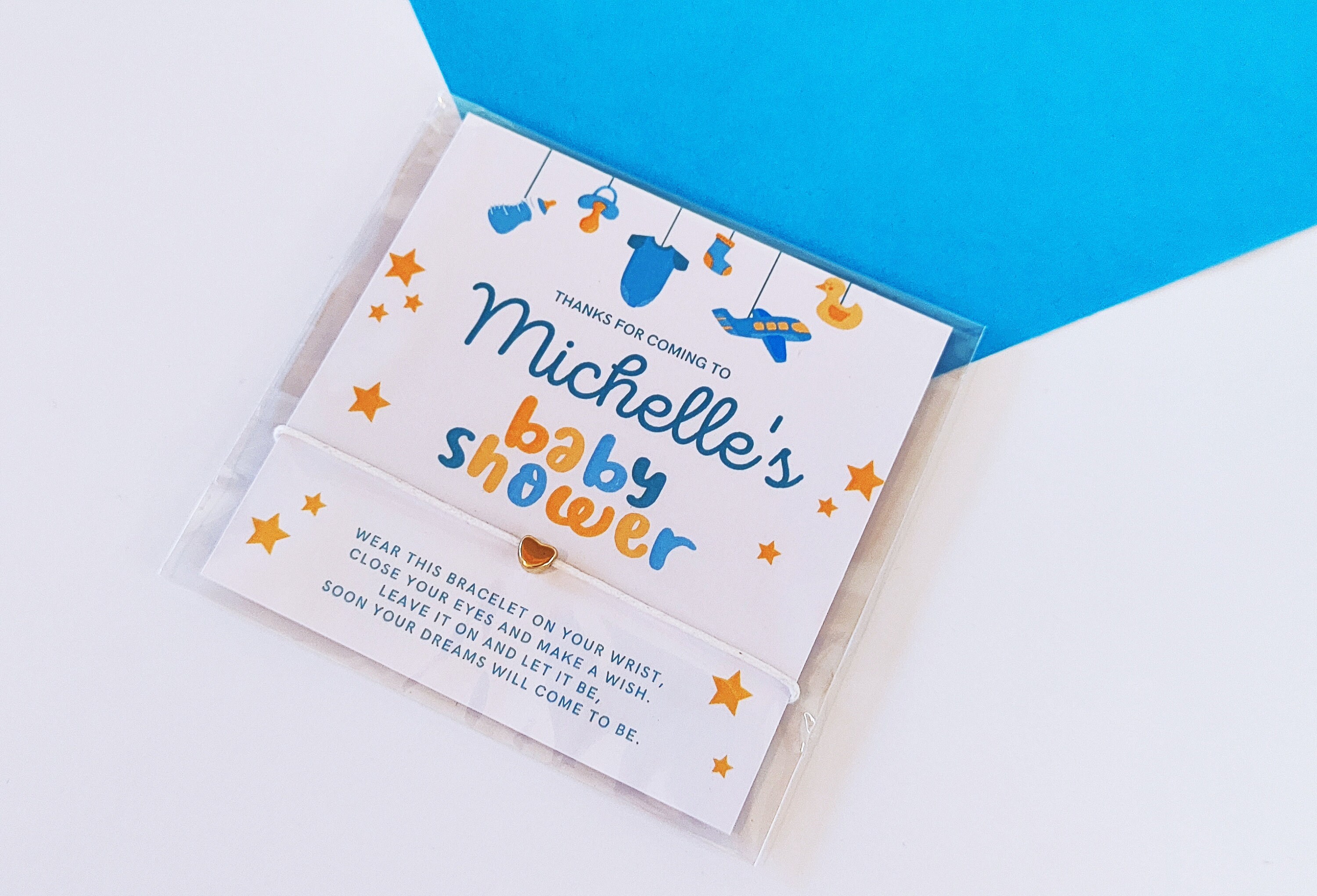 Personalized Blue Baby Shower Wish Bracelet Favors