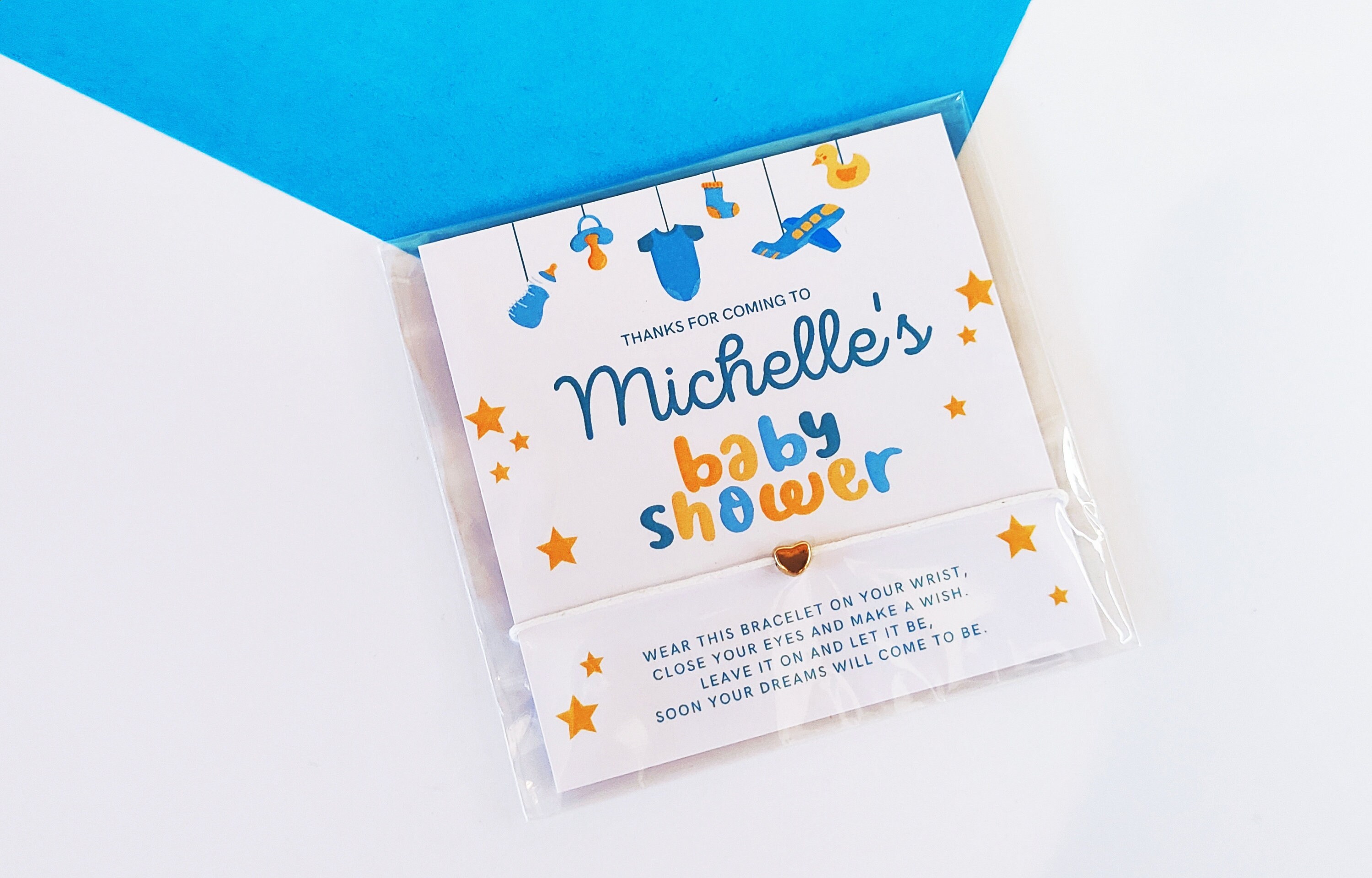 Personalized Blue Baby Shower Wish Bracelet Favors