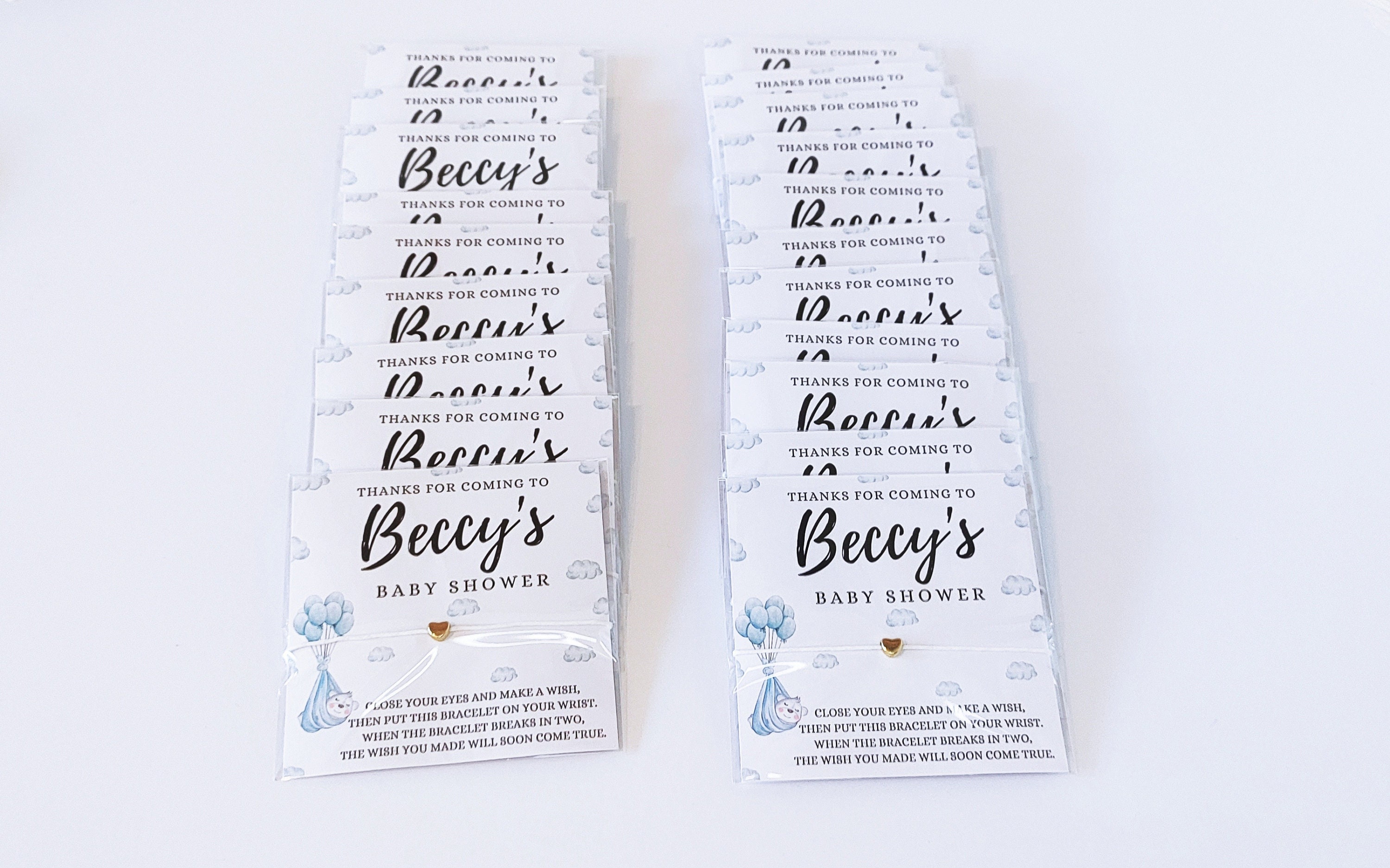 Personalized Blue Baby Shower Wish Bracelet Favors