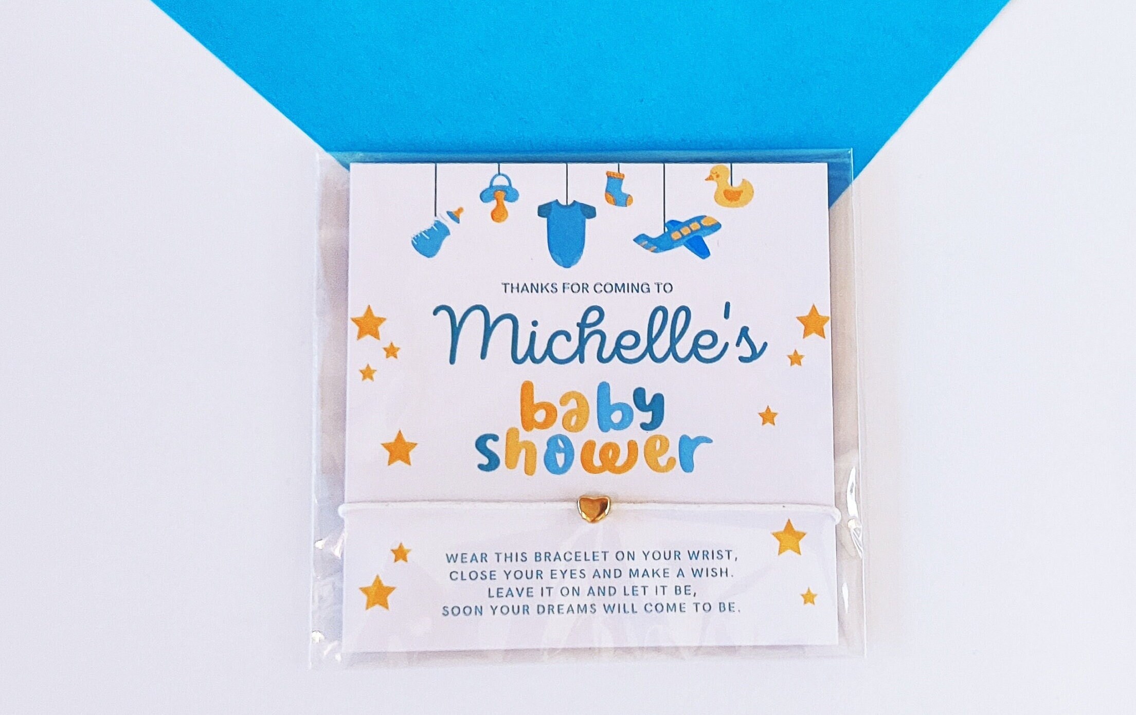 Personalized Blue Baby Shower Wish Bracelet Favors