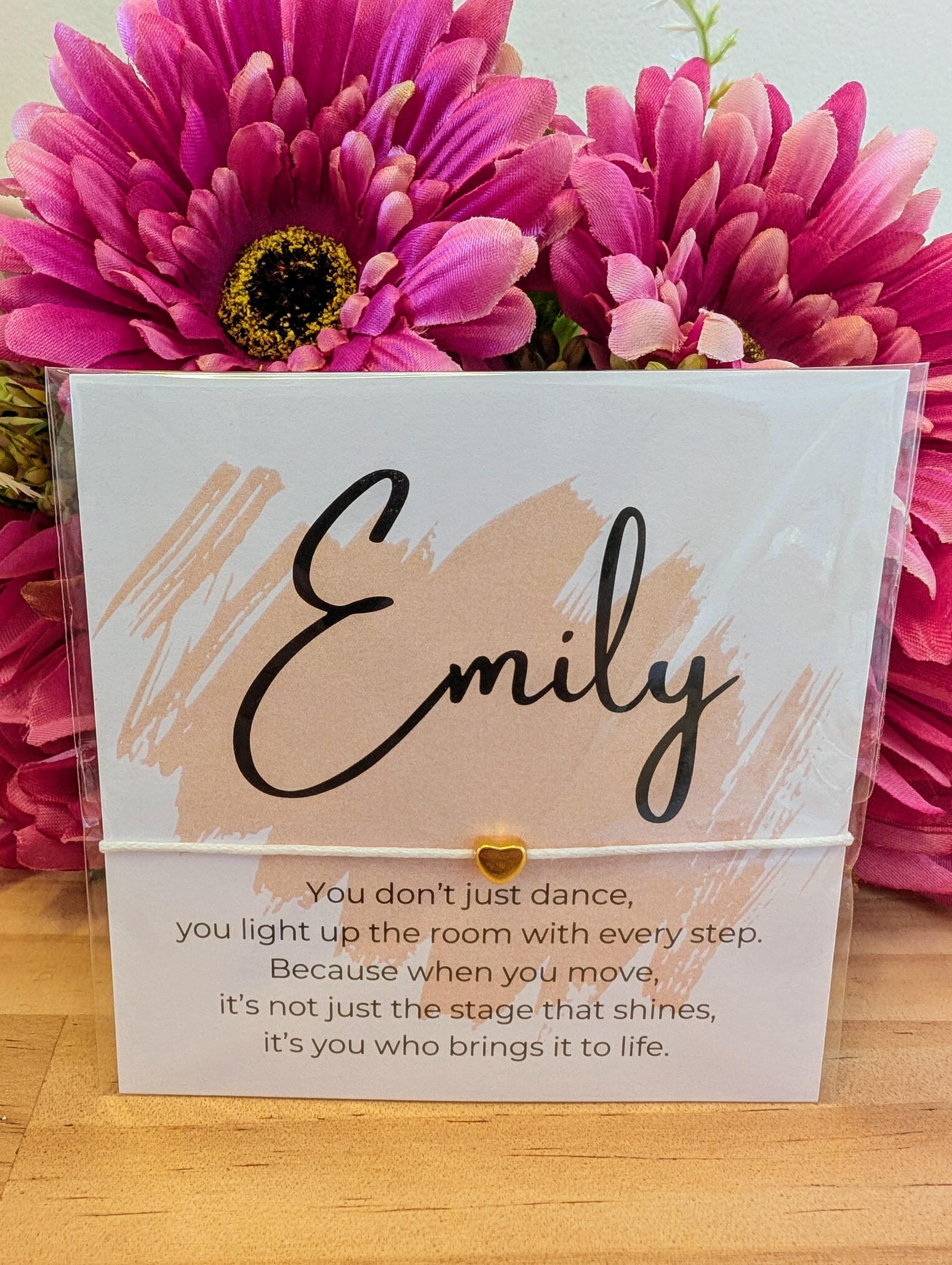 Personalized Dance Team Bracelet Card with Name & Charm