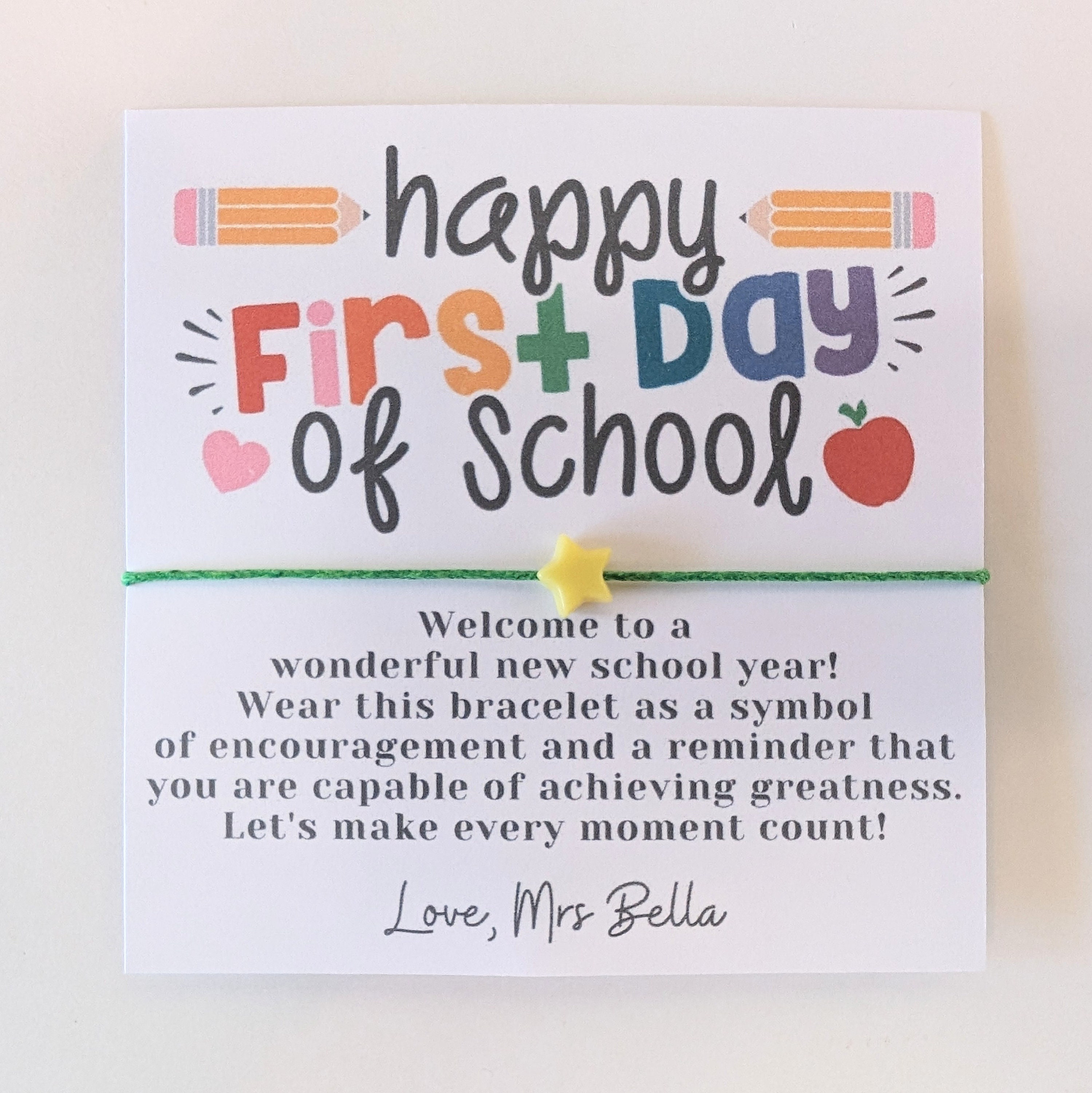 Personalized First Day of School Wish Bracelet Cards