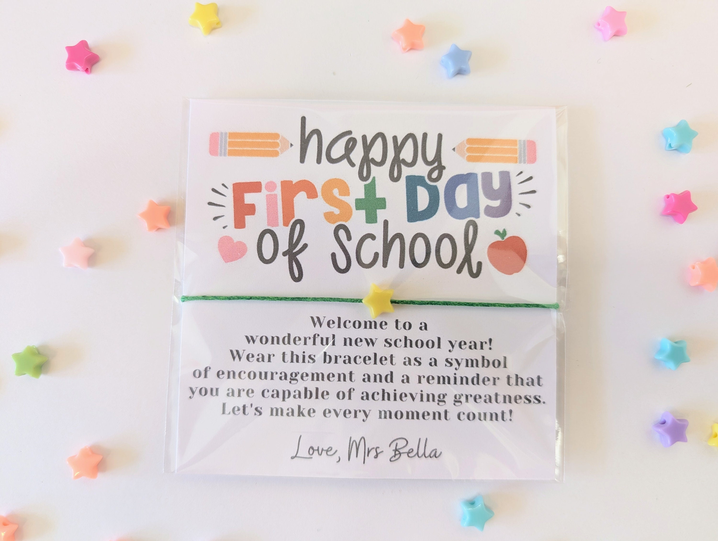 Personalized First Day of School Wish Bracelet Cards