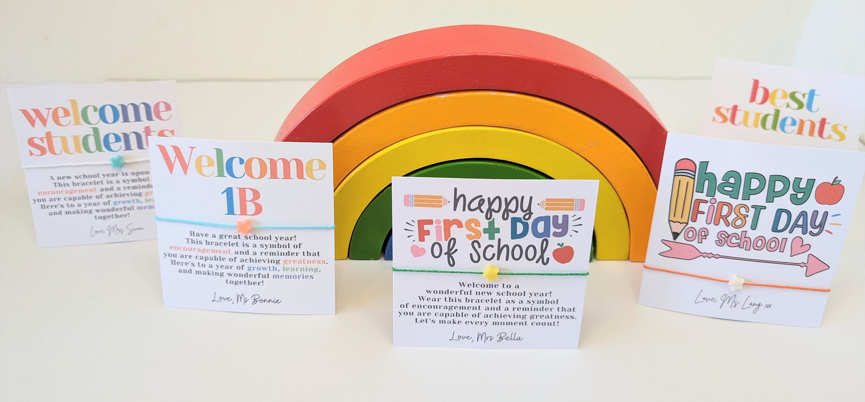 Personalized First Day of School Wish Bracelet Cards