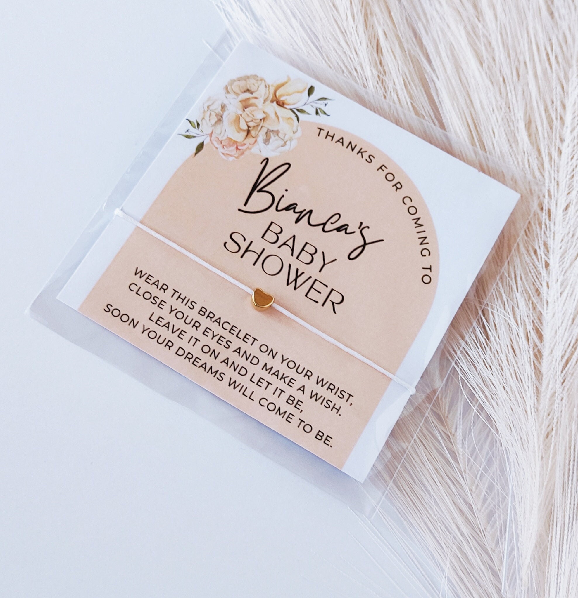 Personalized Floral Baby Shower Wish Bracelet Favors