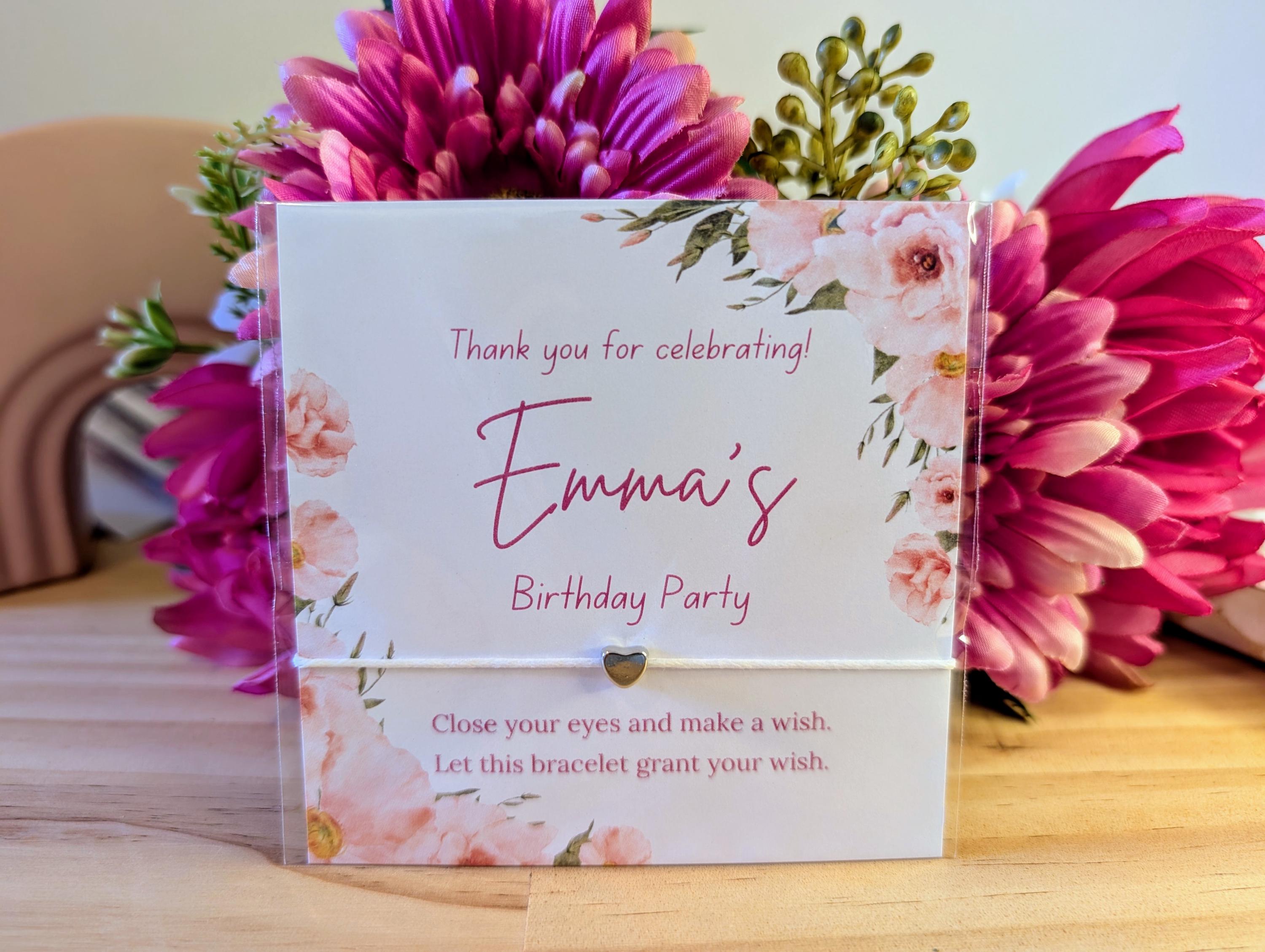 Personalized Floral Birthday Wish Bracelet Favor