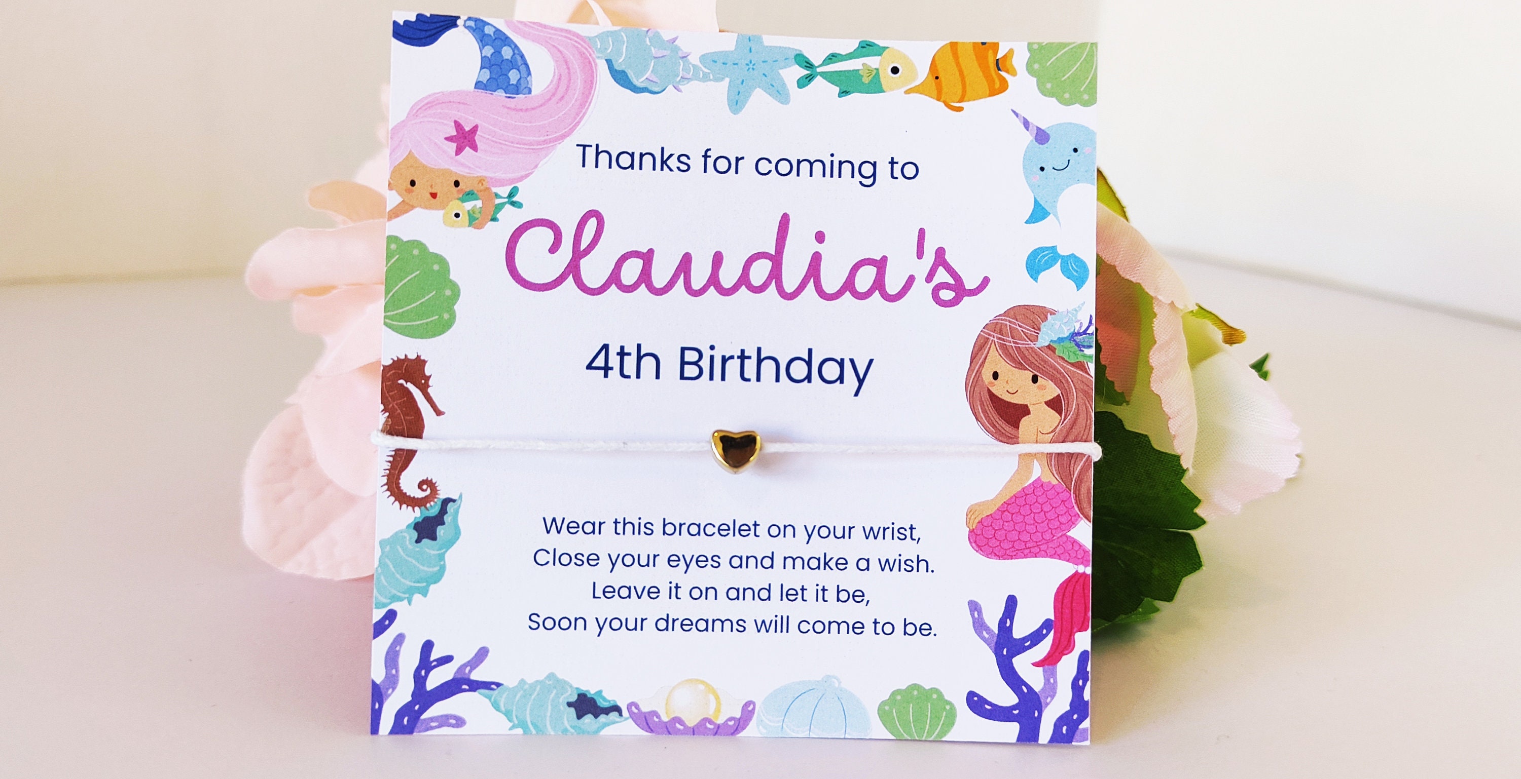 Personalized Mermaid Birthday Wish Bracelet Favors