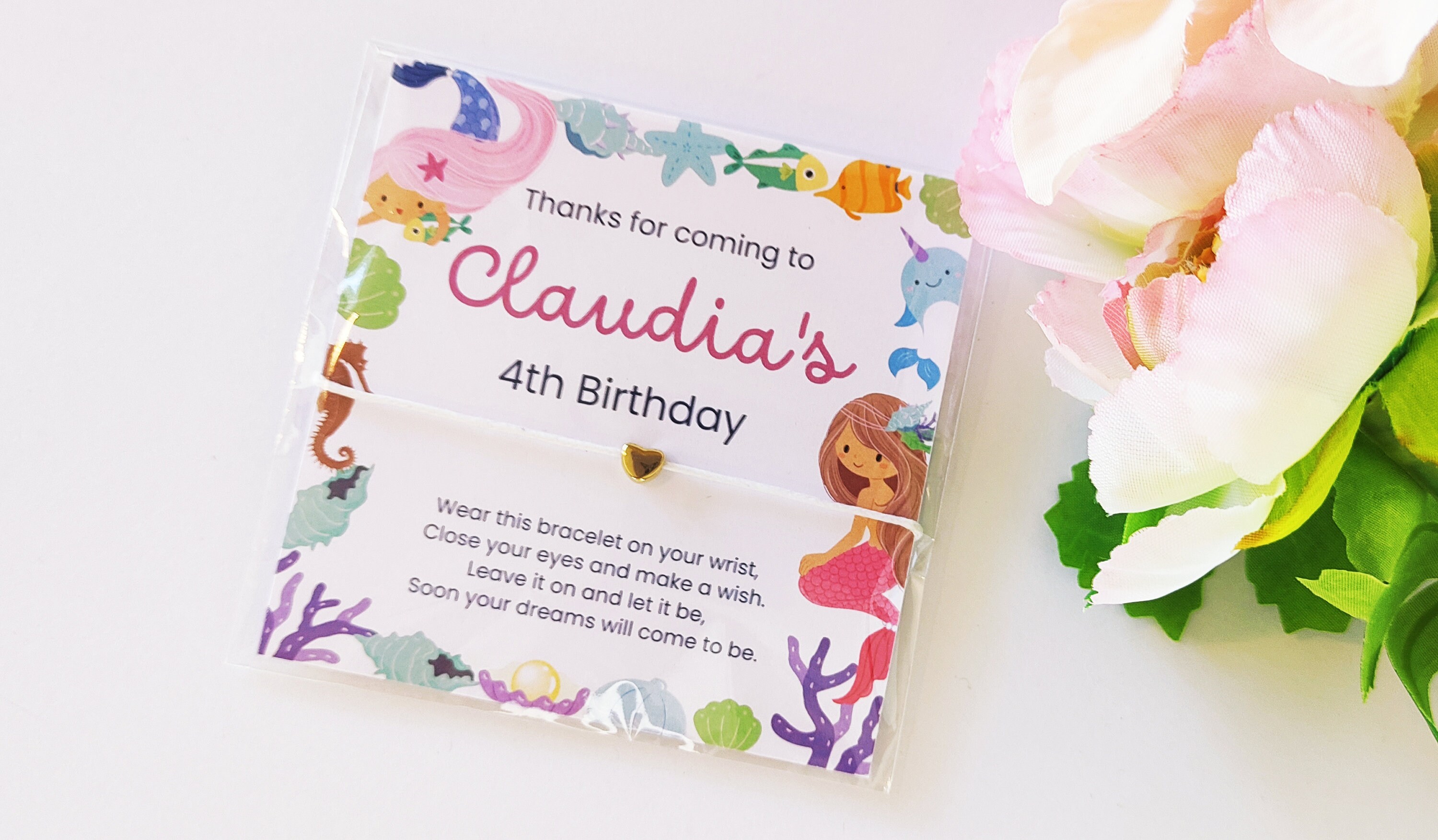 Personalized Mermaid Birthday Wish Bracelet Favors