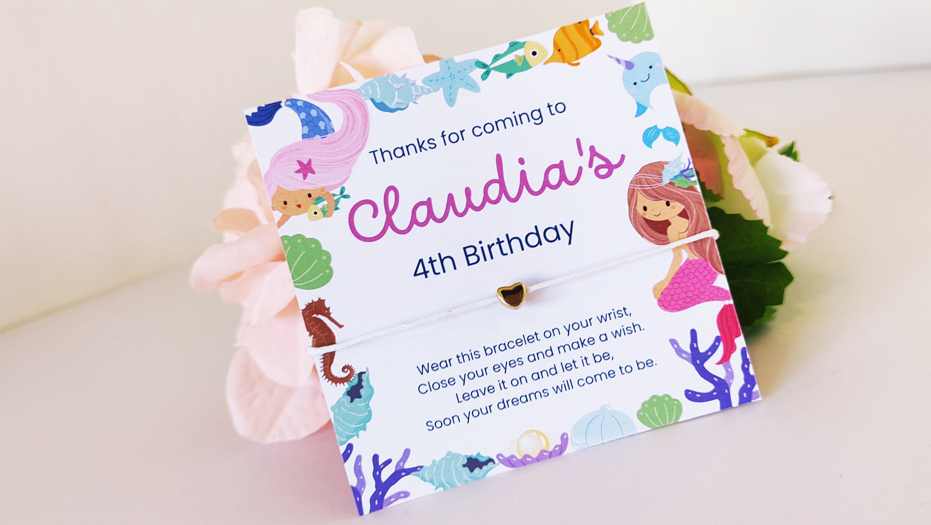 Personalized Mermaid Birthday Wish Bracelet Favors