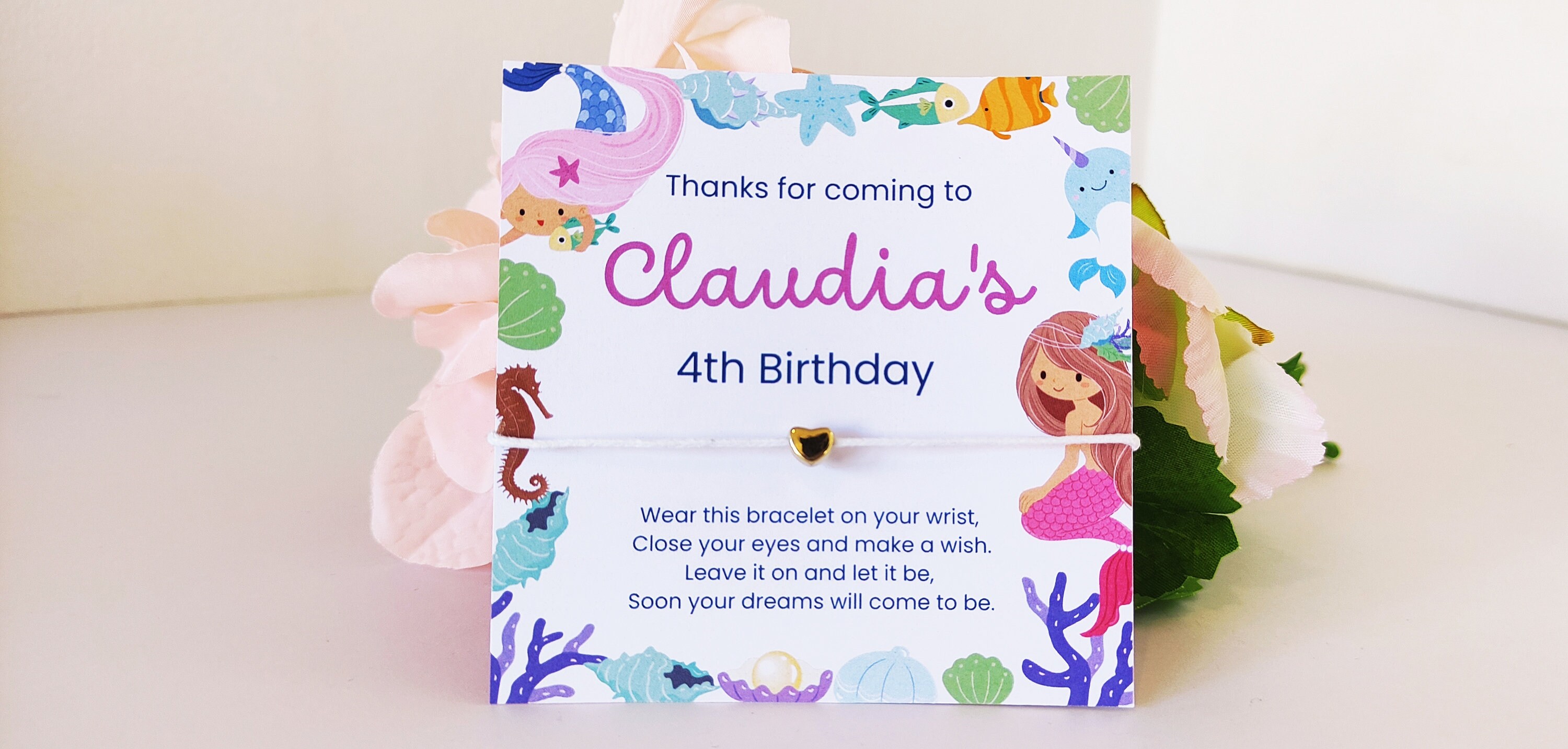 Personalized Mermaid Birthday Wish Bracelet Favors