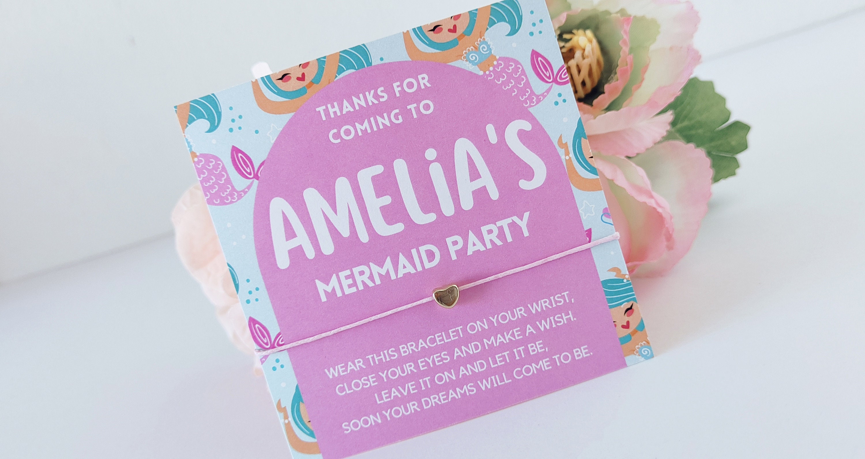 Personalized Mermaid Party Wish Bracelet Favors