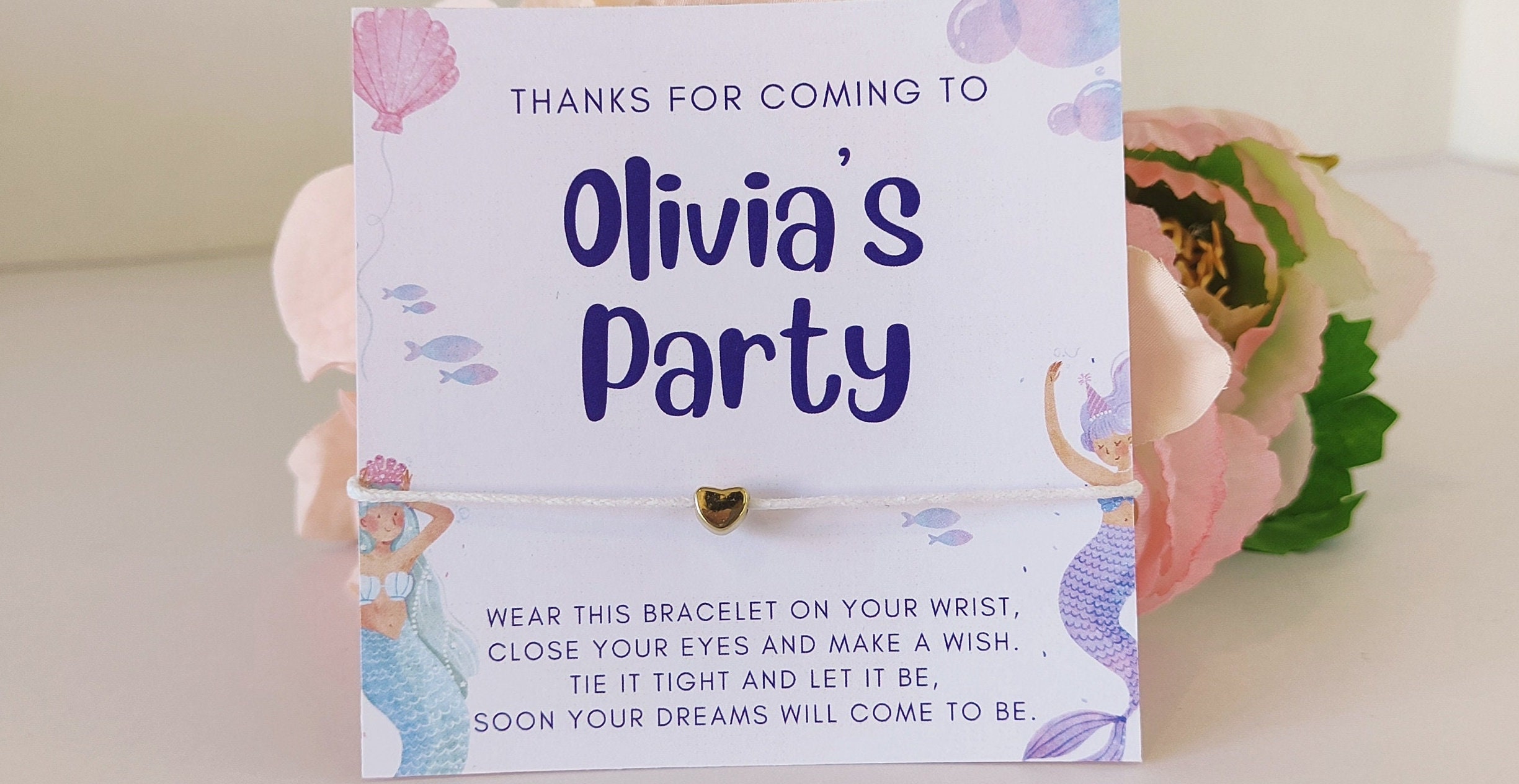 Personalized Mermaid Wish Bracelet Party Favors