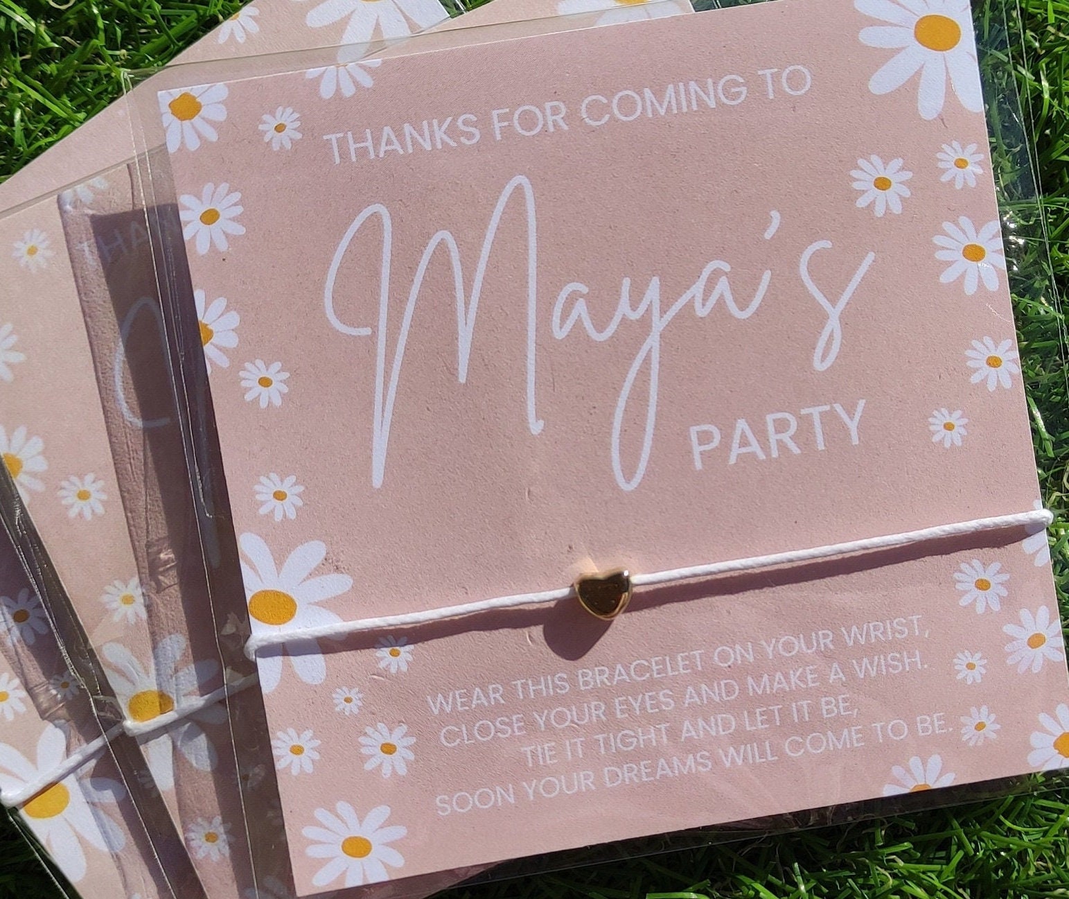 Personalized Pink Daisy Wish Bracelet Party Favors