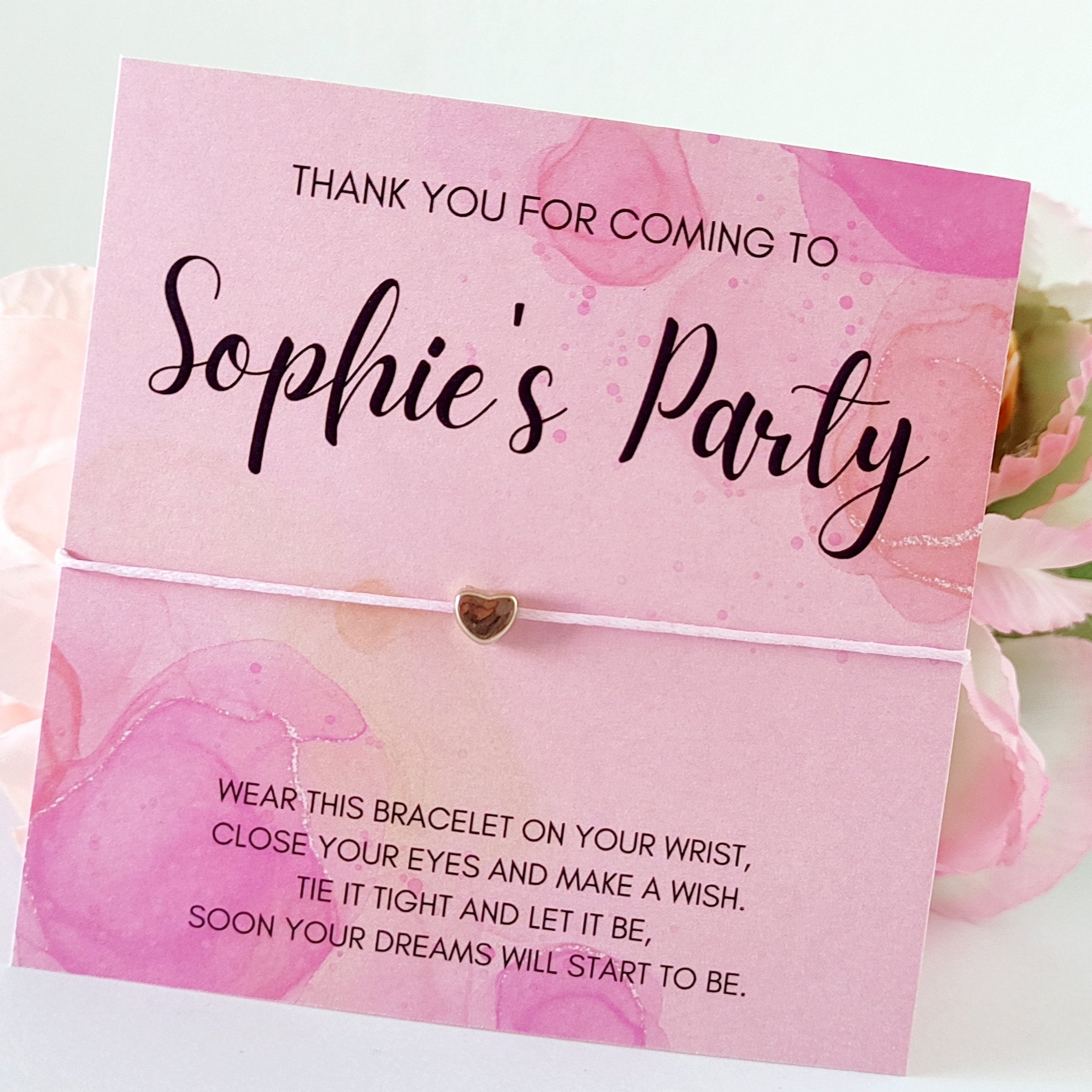 Personalized Pink Wish Bracelet Party Favors