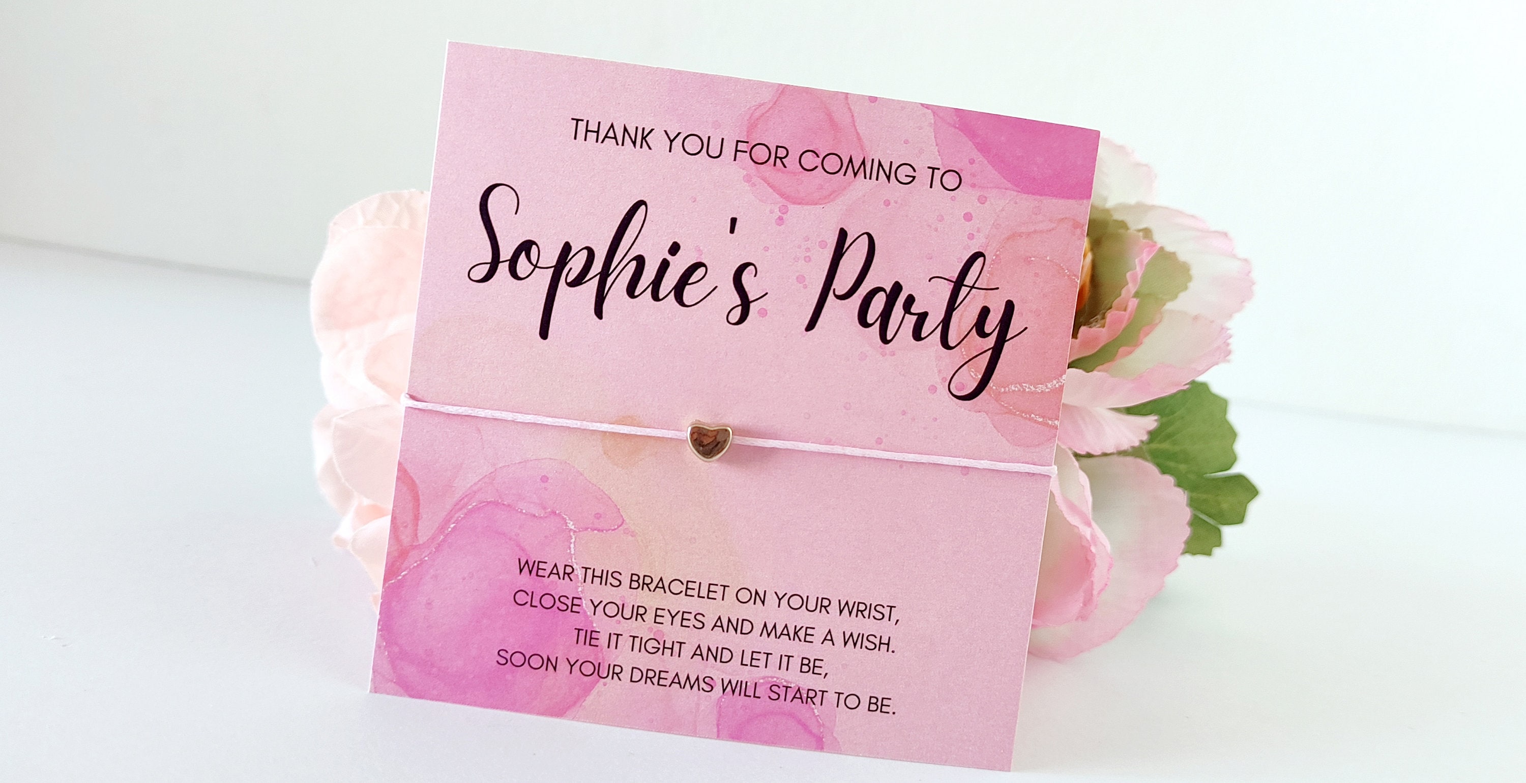 Personalized Pink Wish Bracelet Party Favors