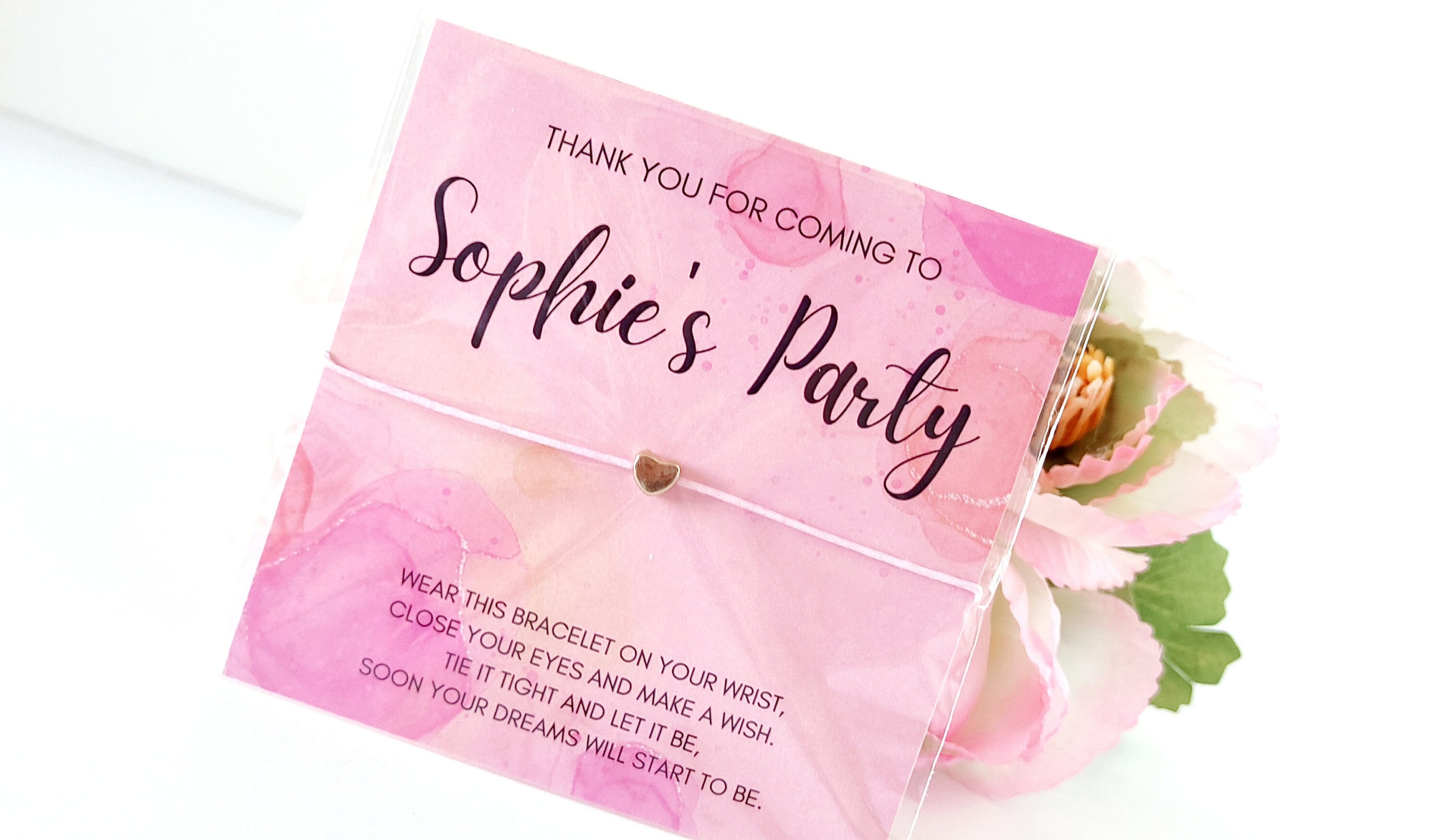 Personalized Pink Wish Bracelet Party Favors