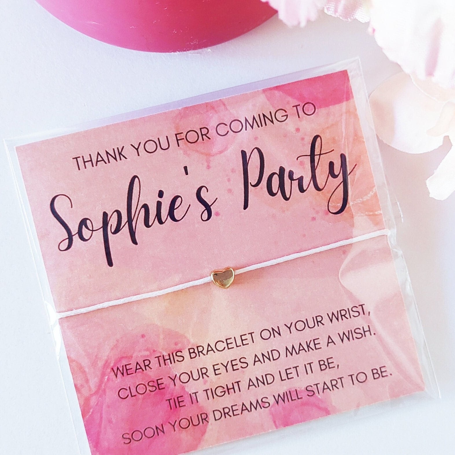 Personalized Pink Wish Bracelet Party Favors