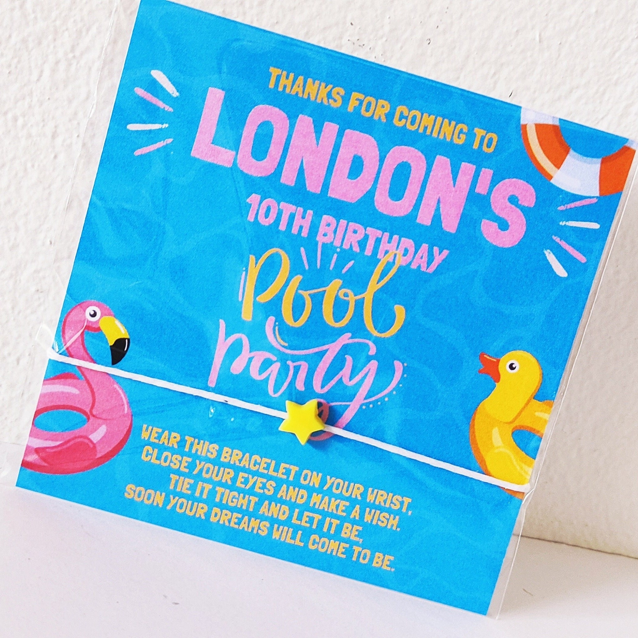 Personalized Pool Party Wish Bracelet Favors