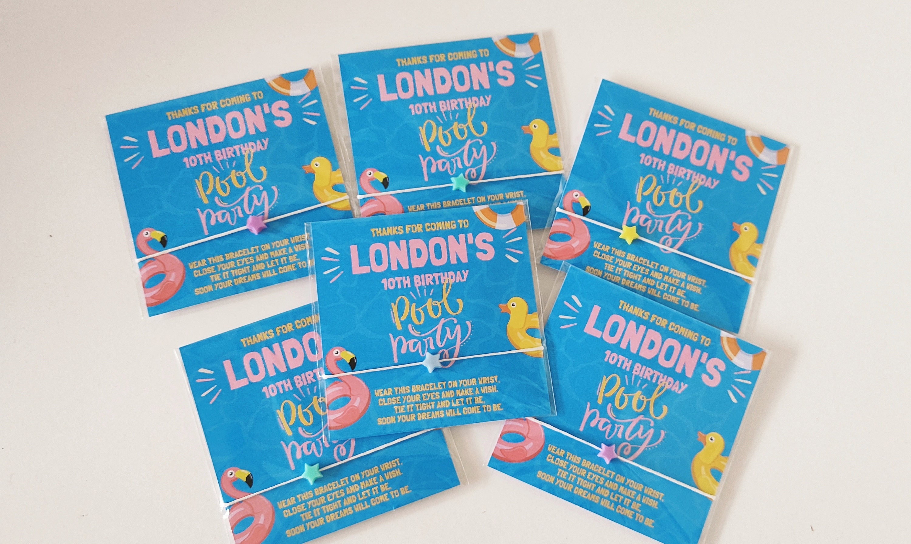 Personalized Pool Party Wish Bracelet Favors