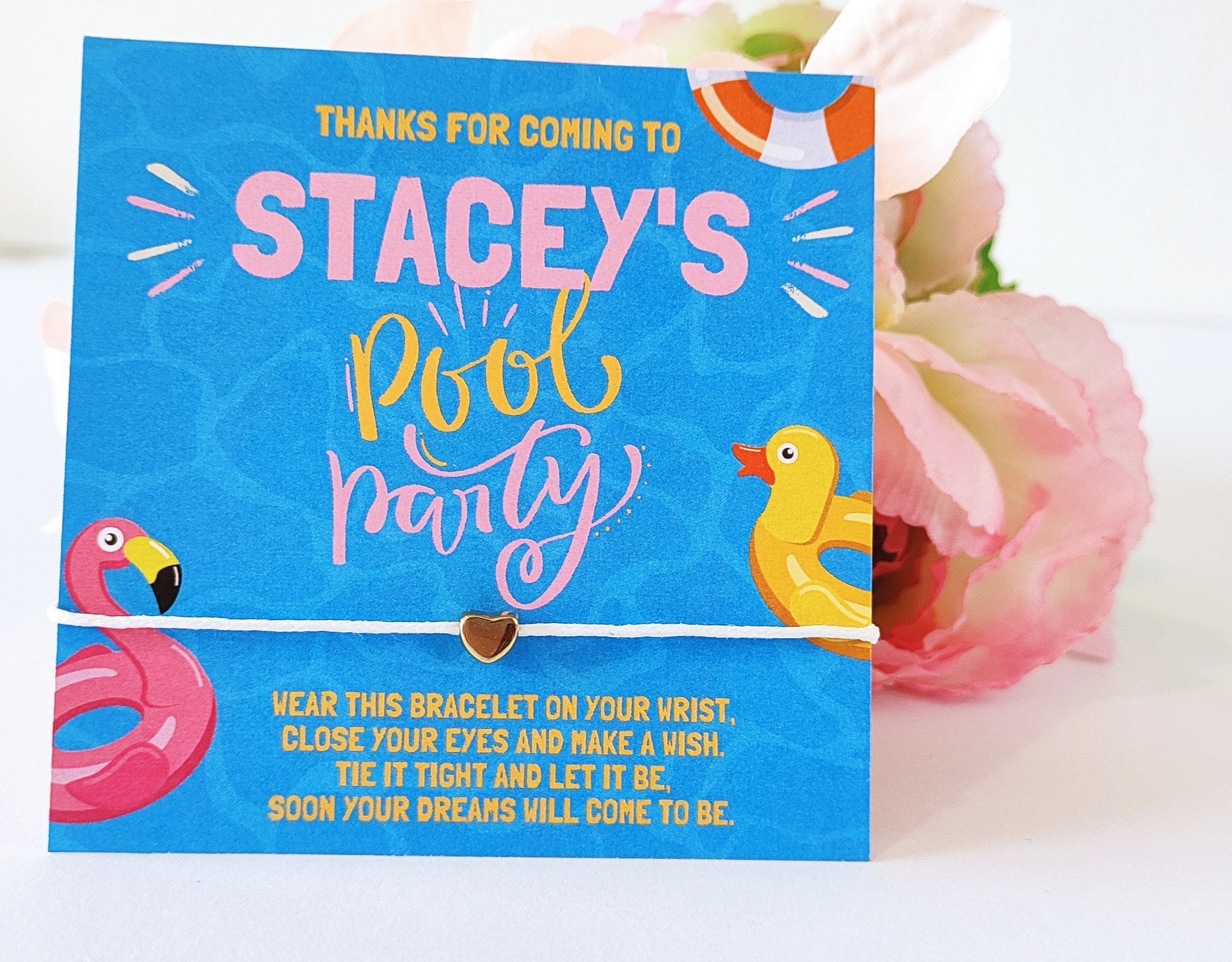 Personalized Pool Party Wish Bracelet Favors