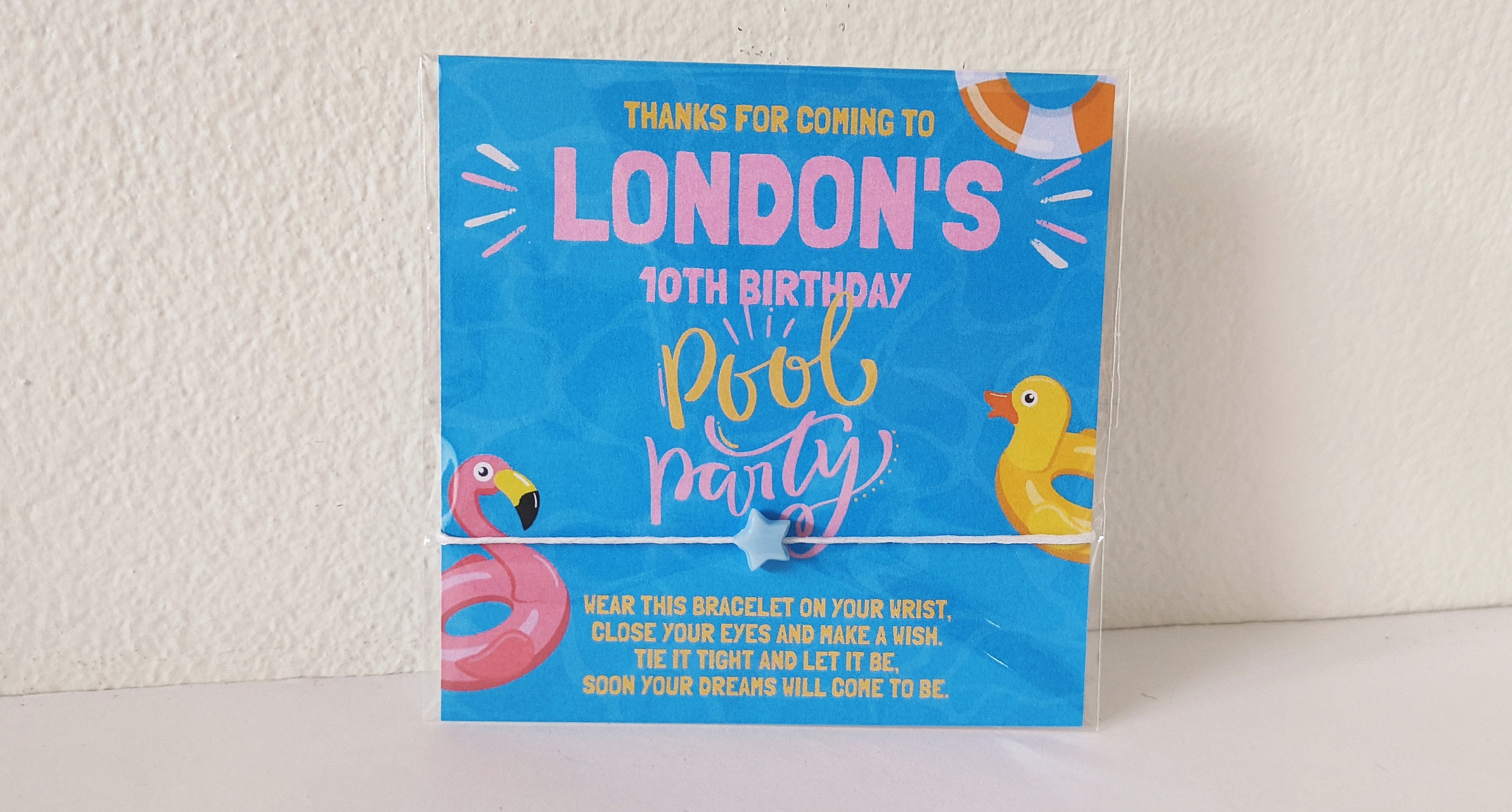 Personalized Pool Party Wish Bracelet Favors