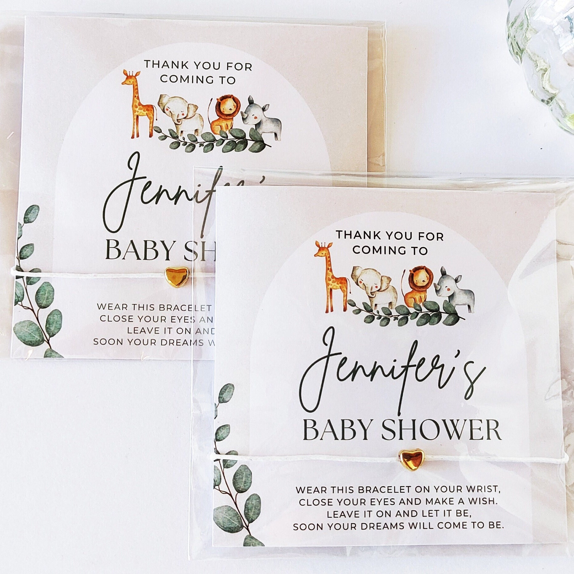 Personalized Safari Baby Shower Wish Bracelet Favors