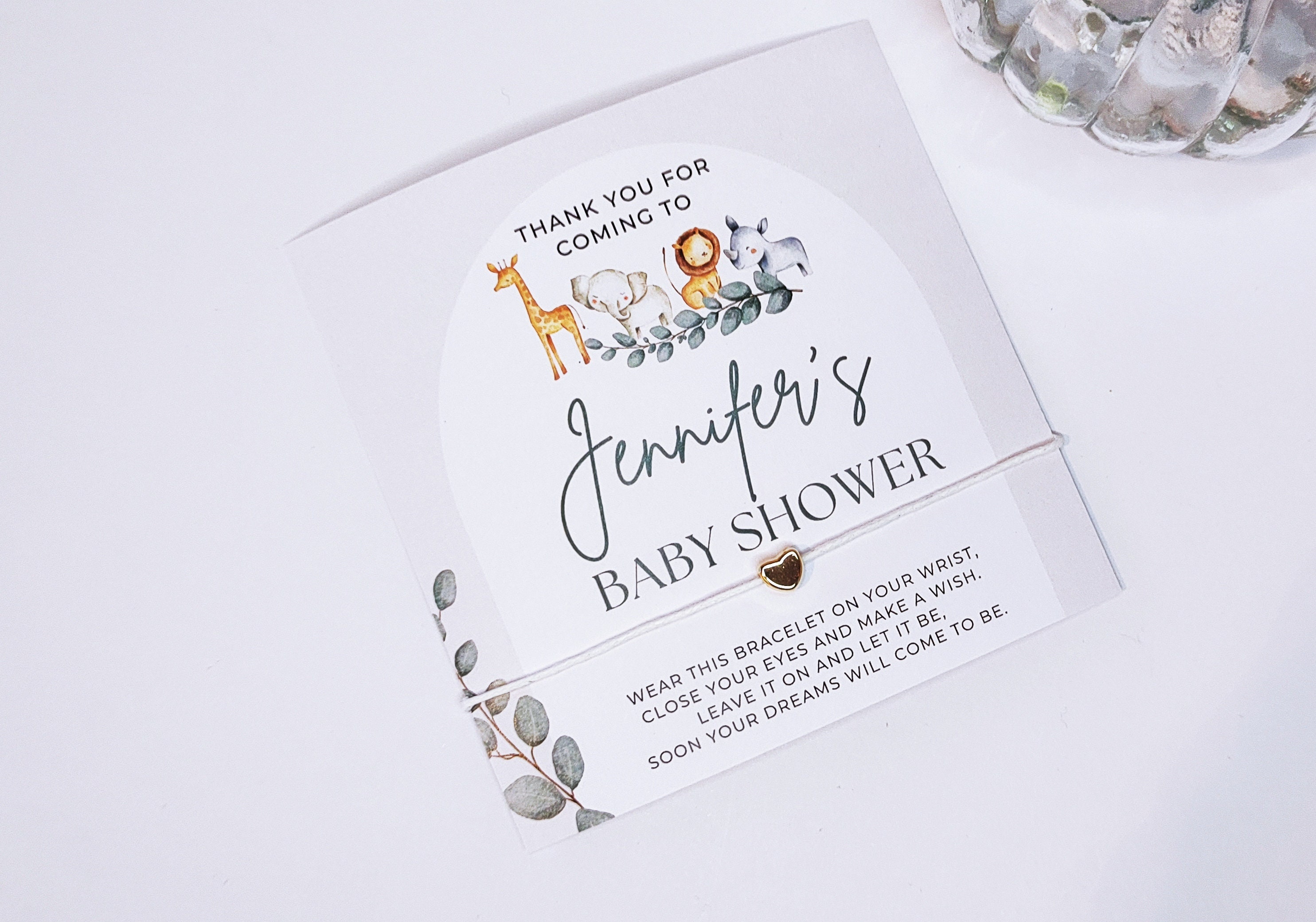 Personalized Safari Baby Shower Wish Bracelet Favors