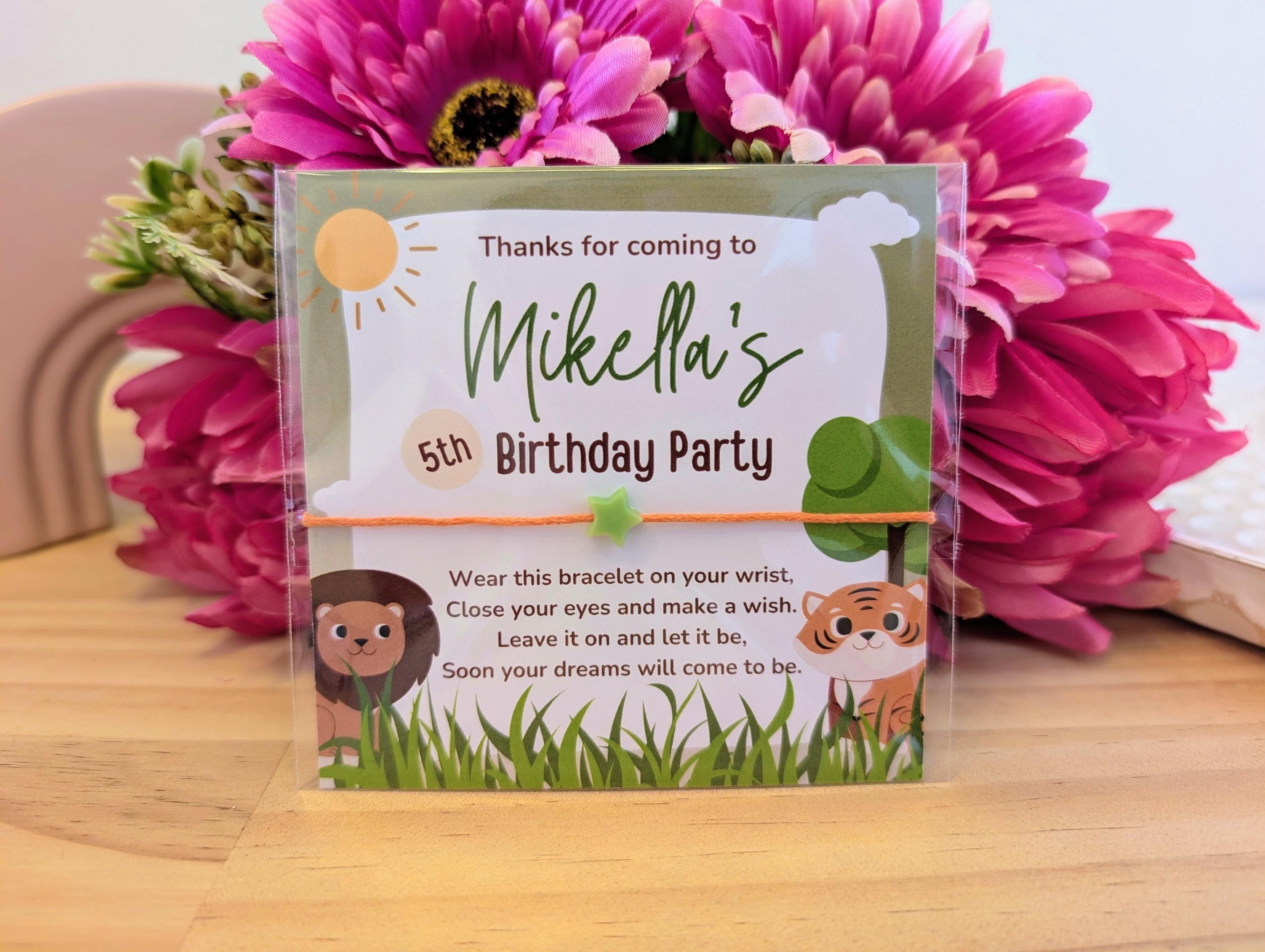 Personalized Safari Birthday Wish Bracelet Favors