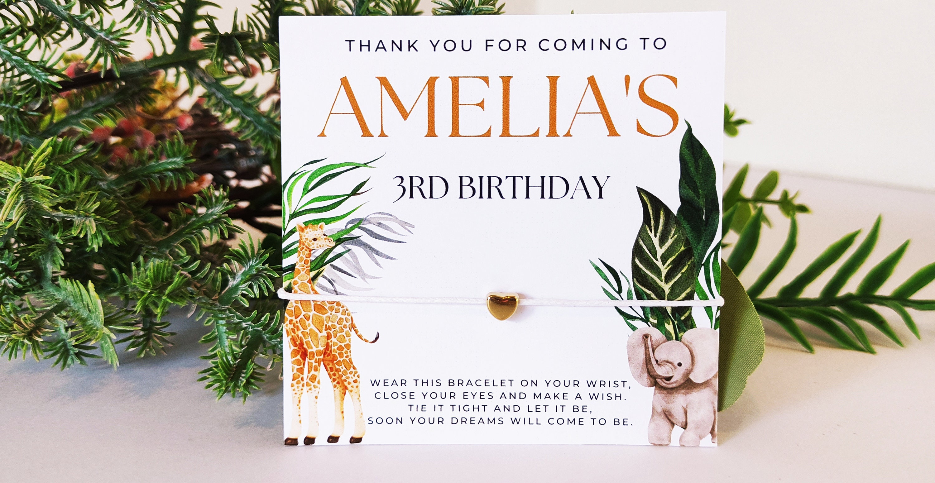 Personalized Safari Birthday Wish Bracelet Favors