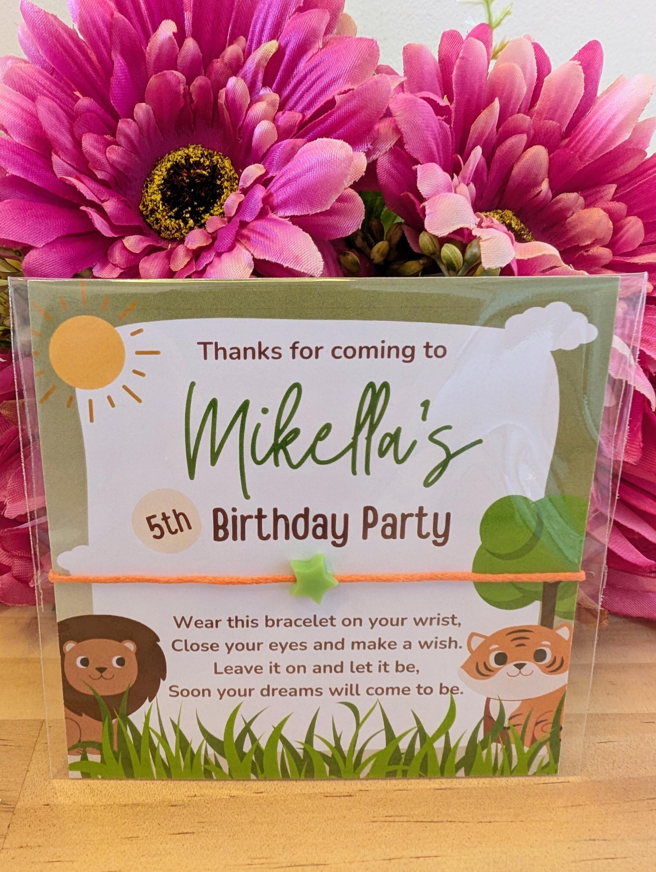 Personalized Safari Birthday Wish Bracelet Favors