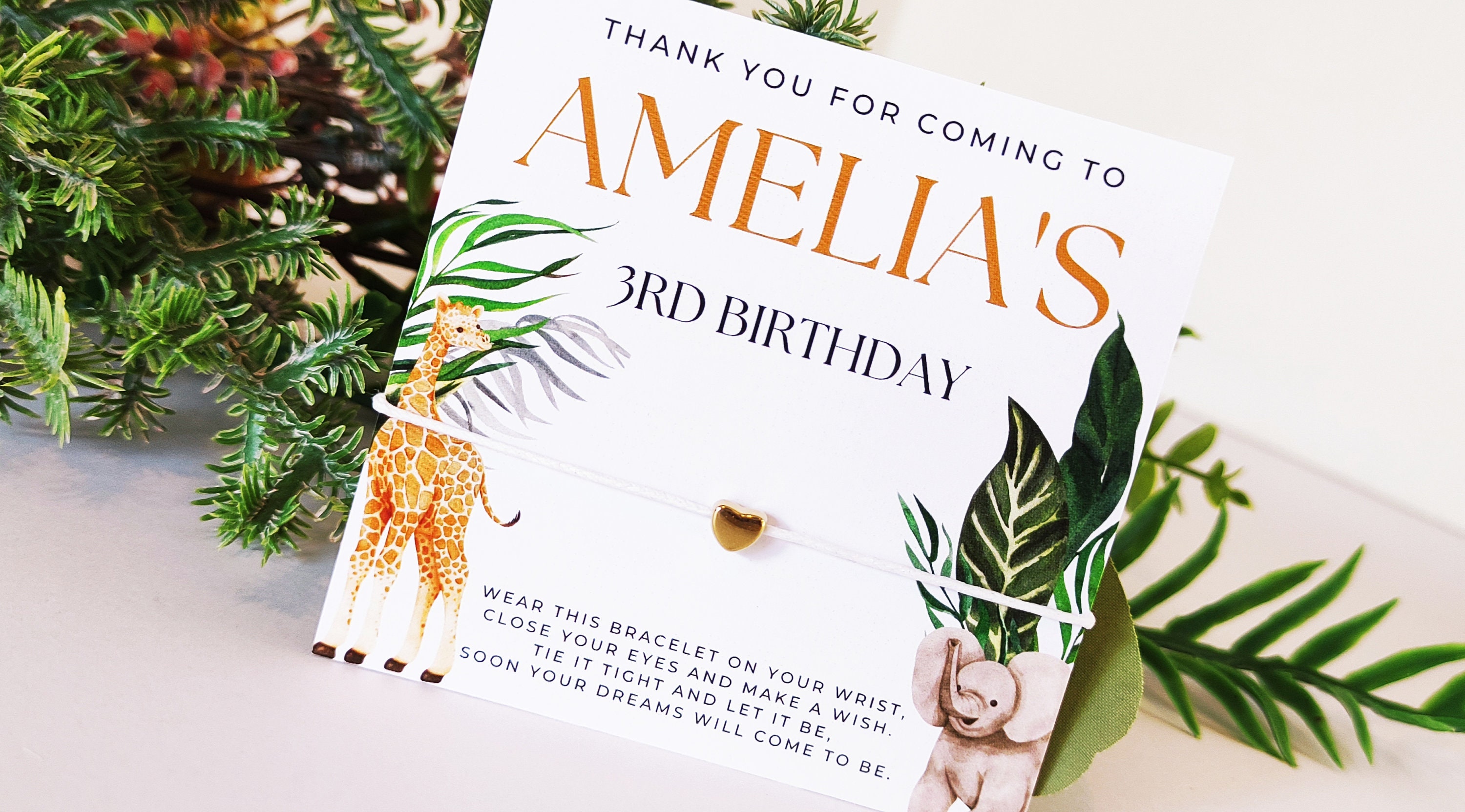 Personalized Safari Birthday Wish Bracelet Favors