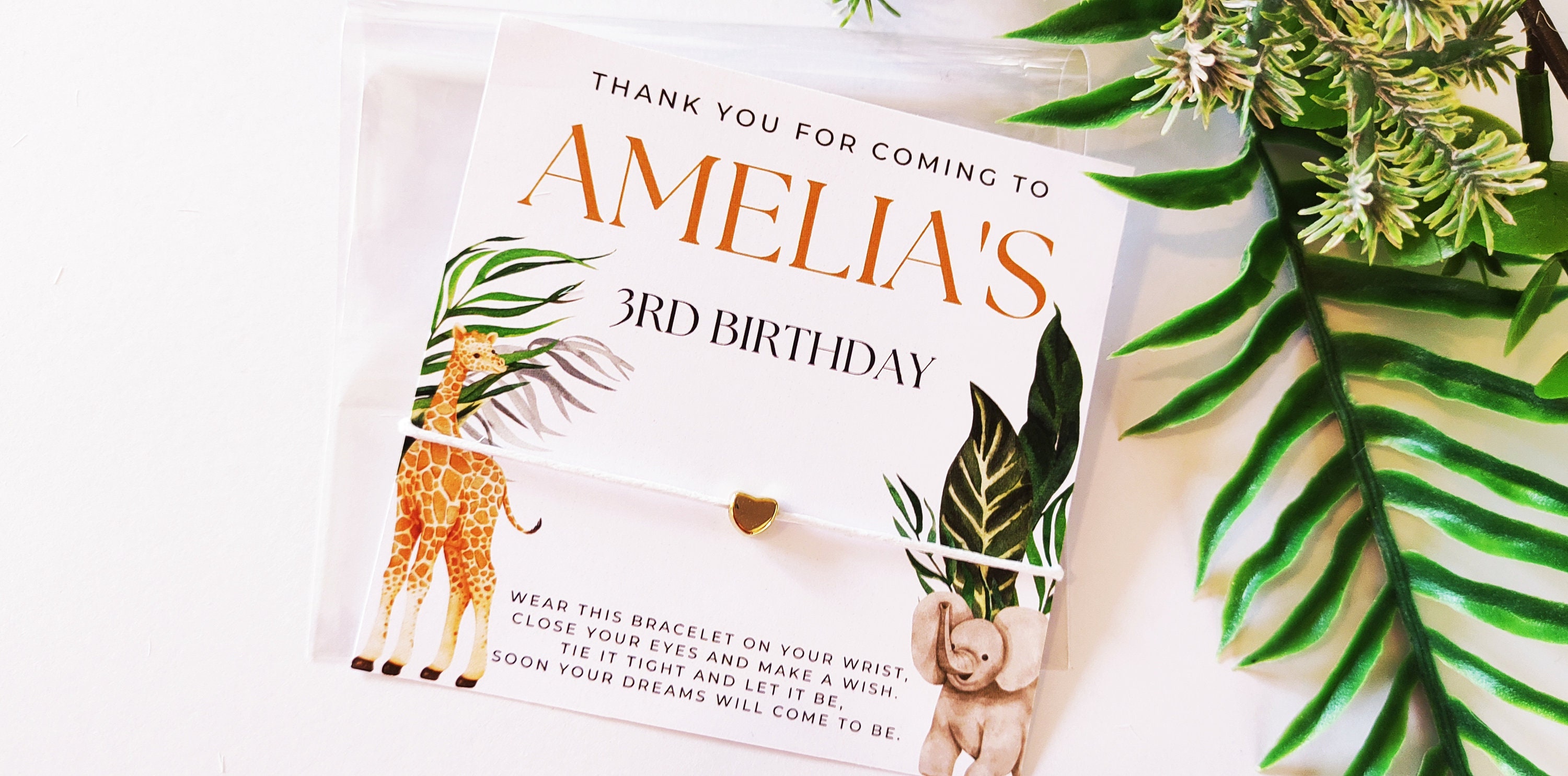 Personalized Safari Birthday Wish Bracelet Favors