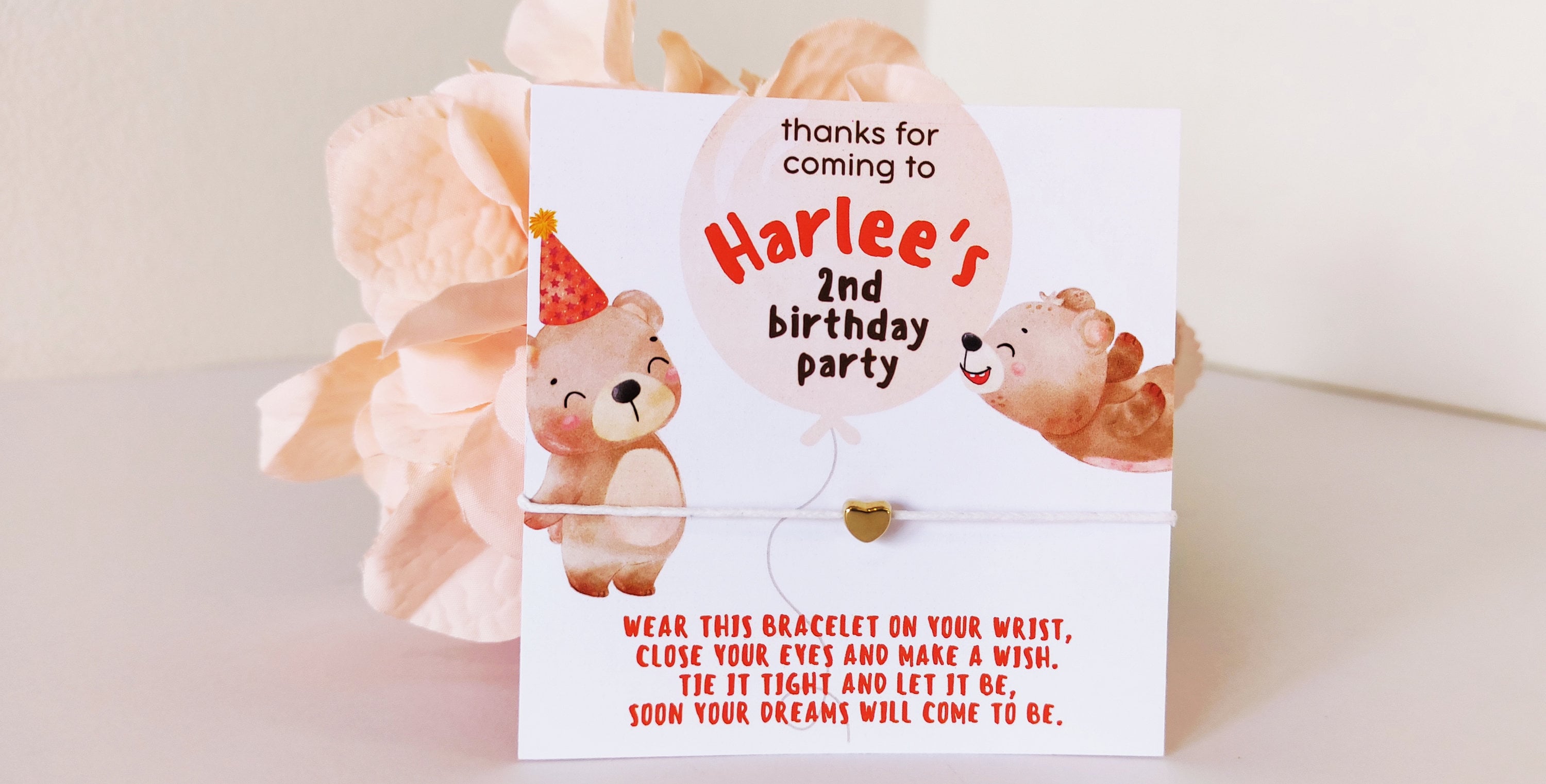 Personalized Teddy Bear Birthday Bracelet Favors