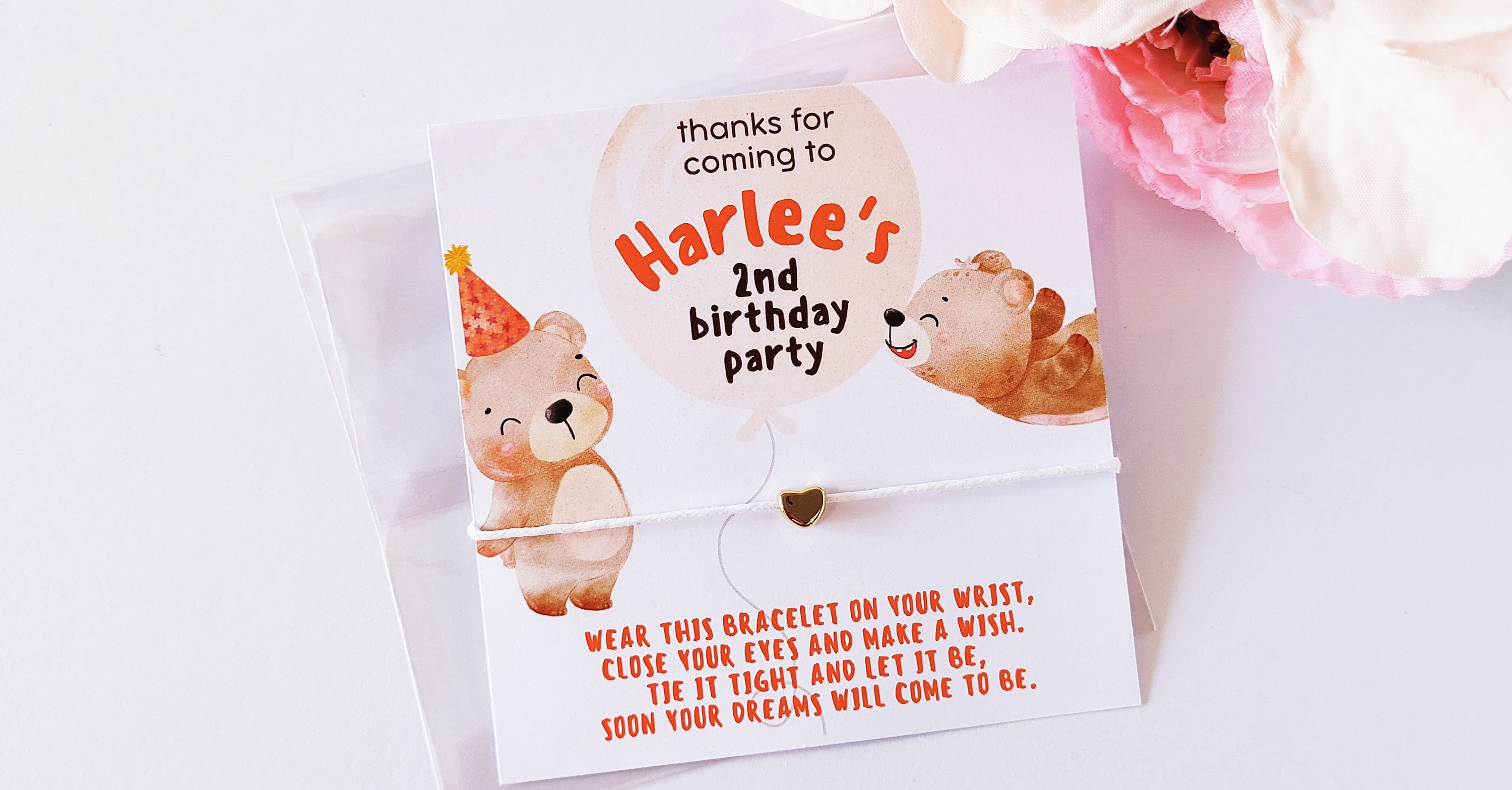 Personalized Teddy Bear Birthday Bracelet Favors