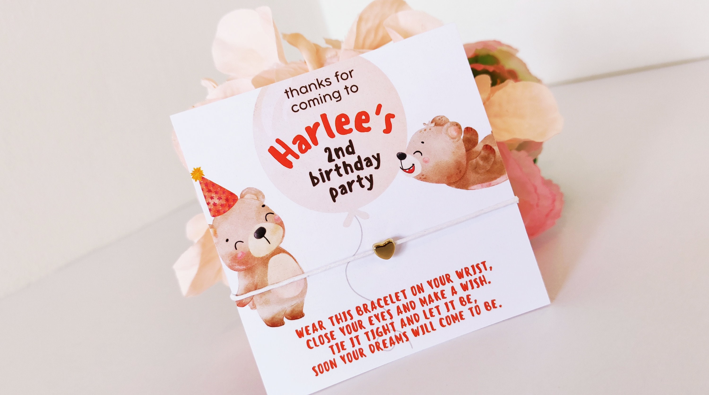Personalized Teddy Bear Birthday Bracelet Favors