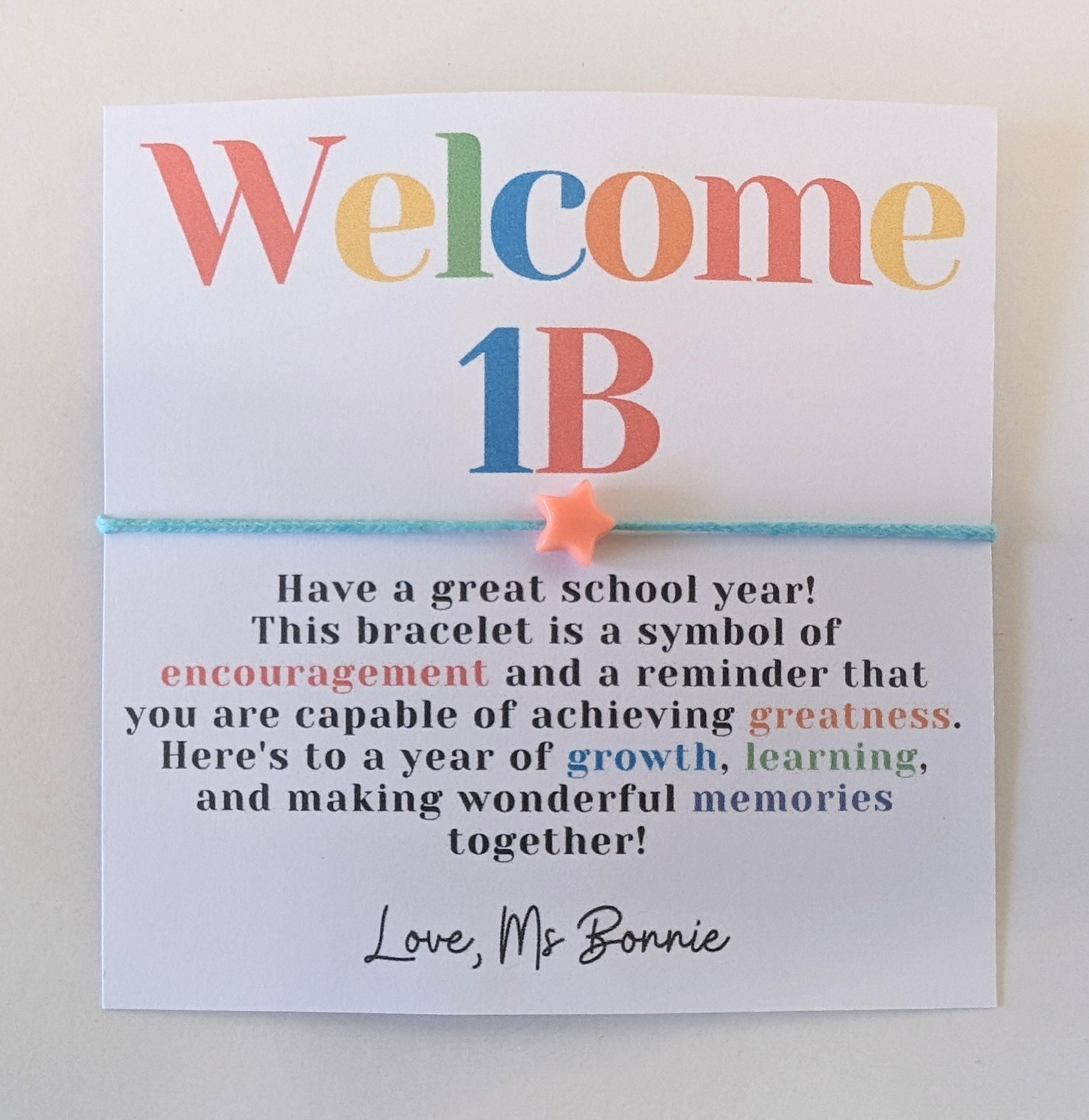 Personalized Welcome Back to School Wish Bracelet Cards