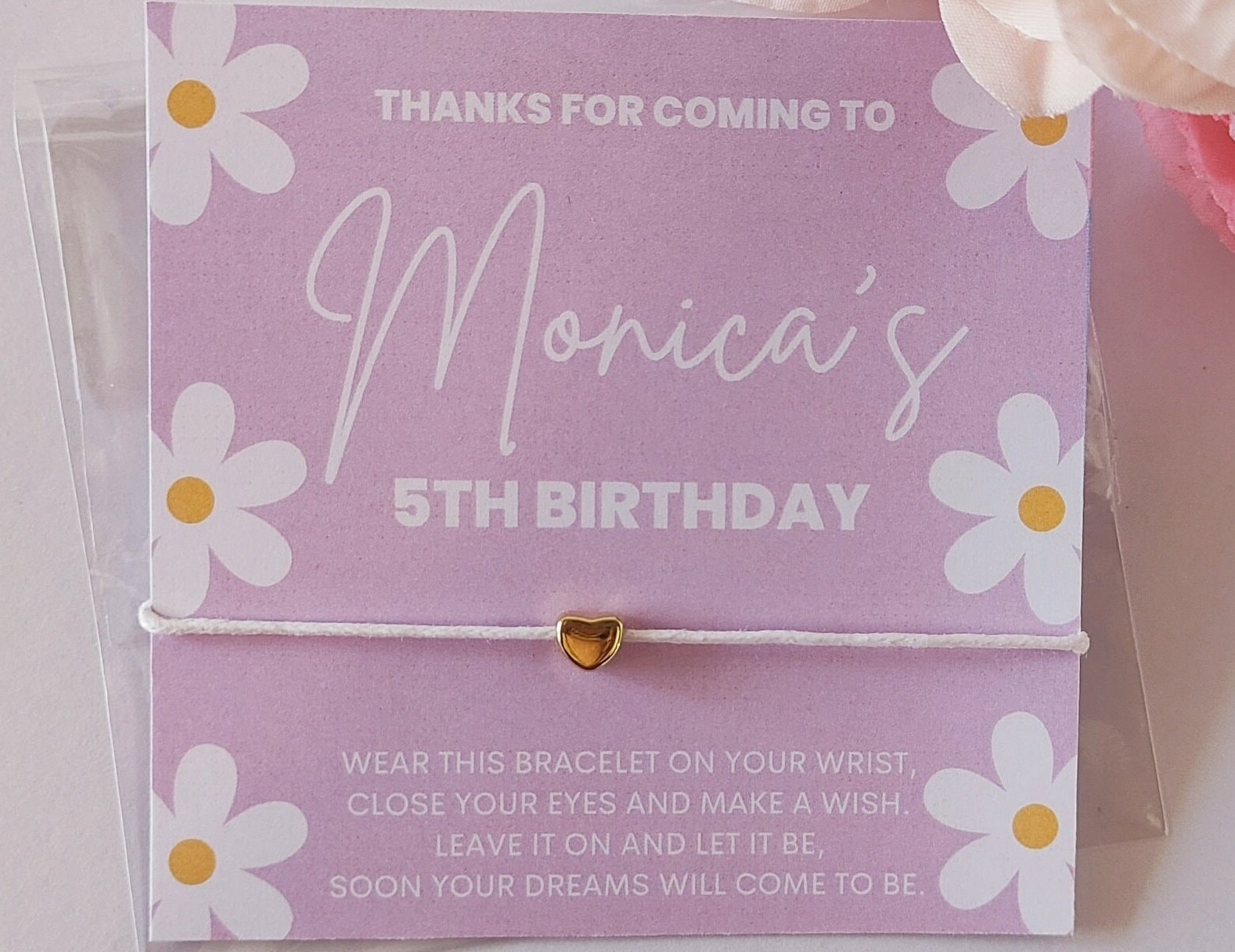 Purple Floral Personalized Wish Bracelet Favors