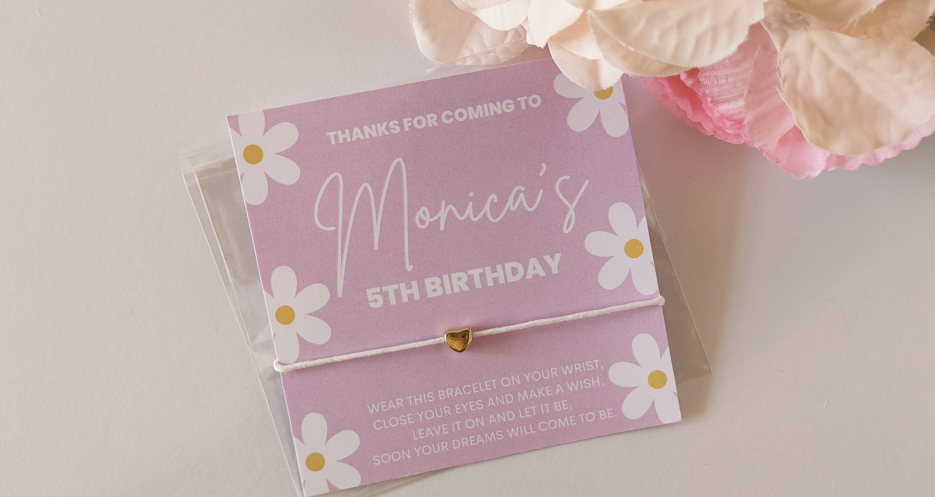 Purple Floral Personalized Wish Bracelet Favors