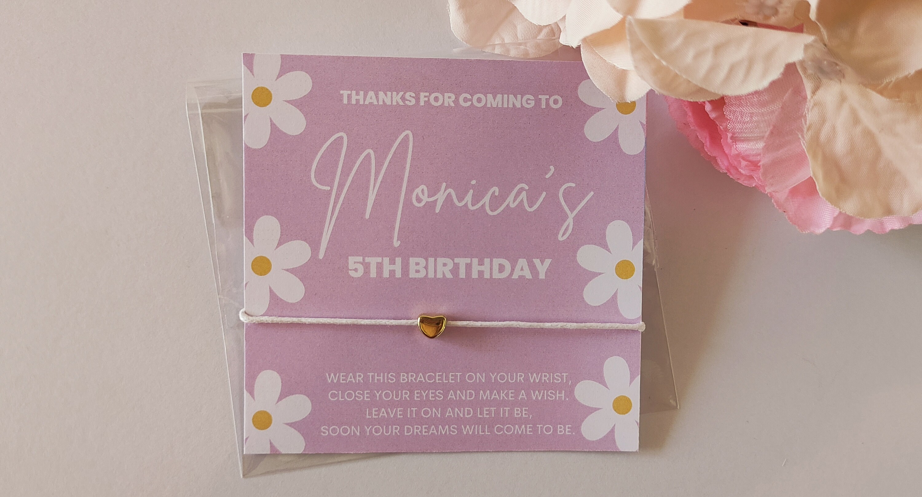 Purple Floral Personalized Wish Bracelet Favors